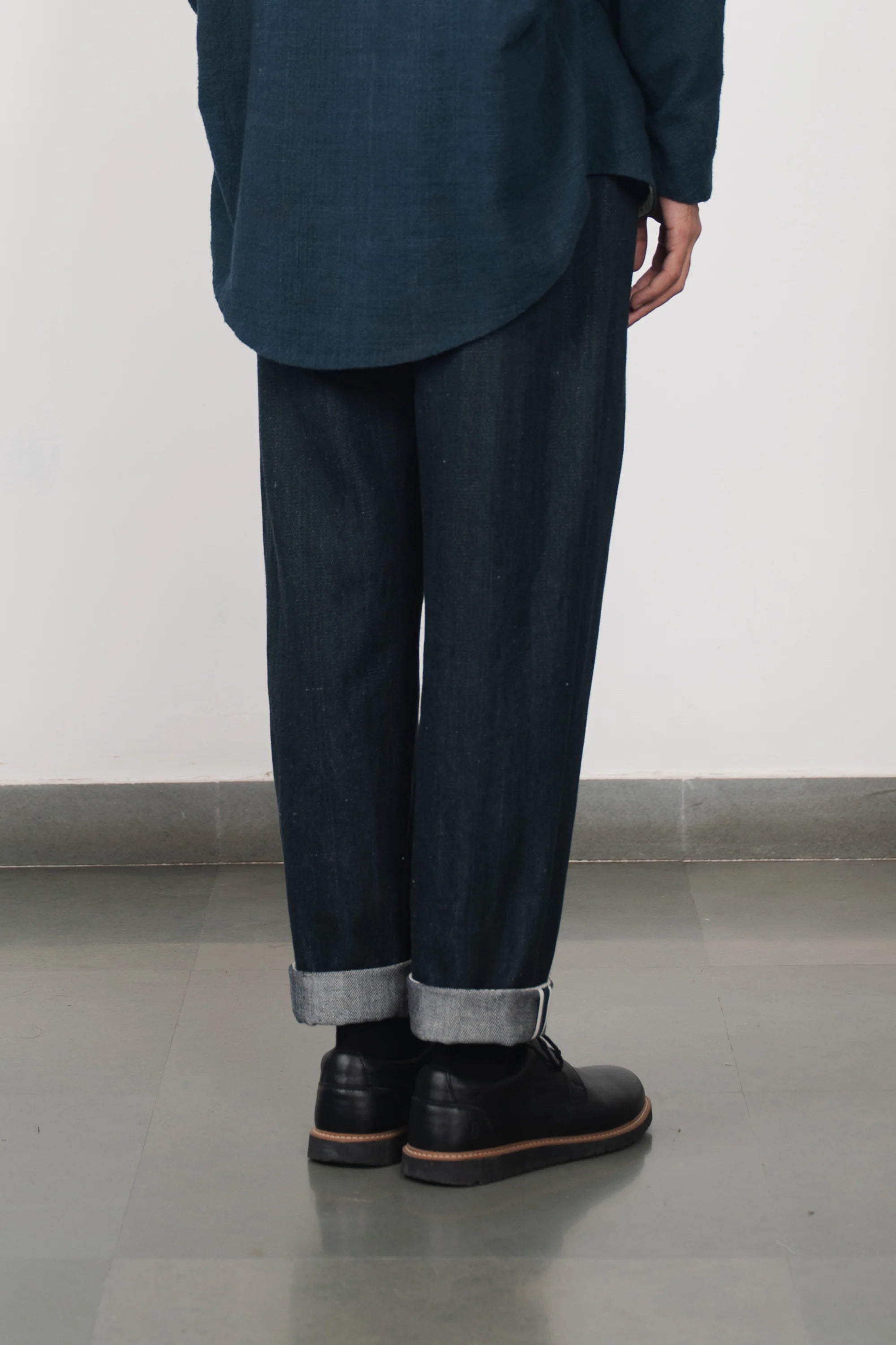 Midnight Indigo Denim Pleated Trousers