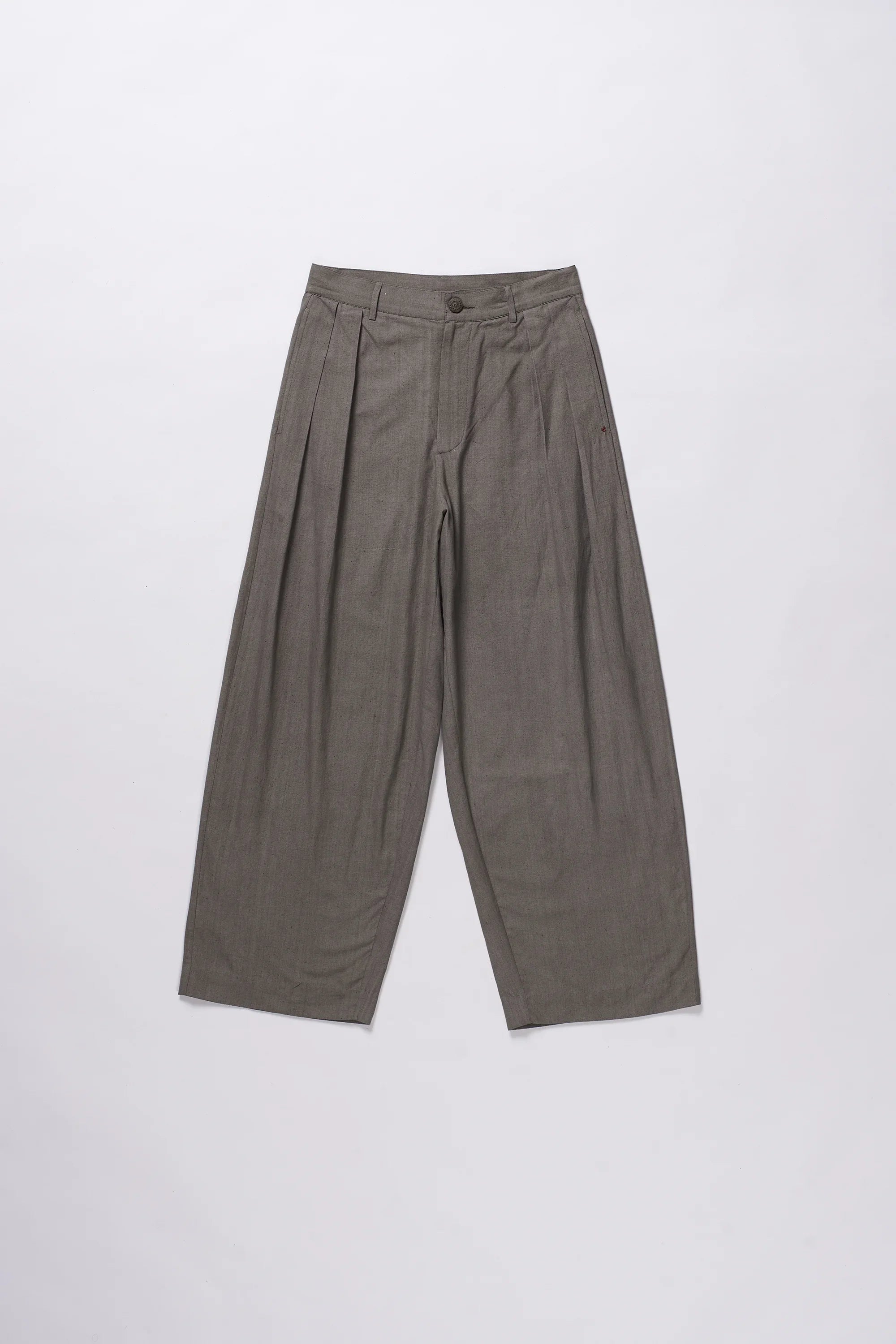 ASH GREY COTTON PLEATED TROUSERS