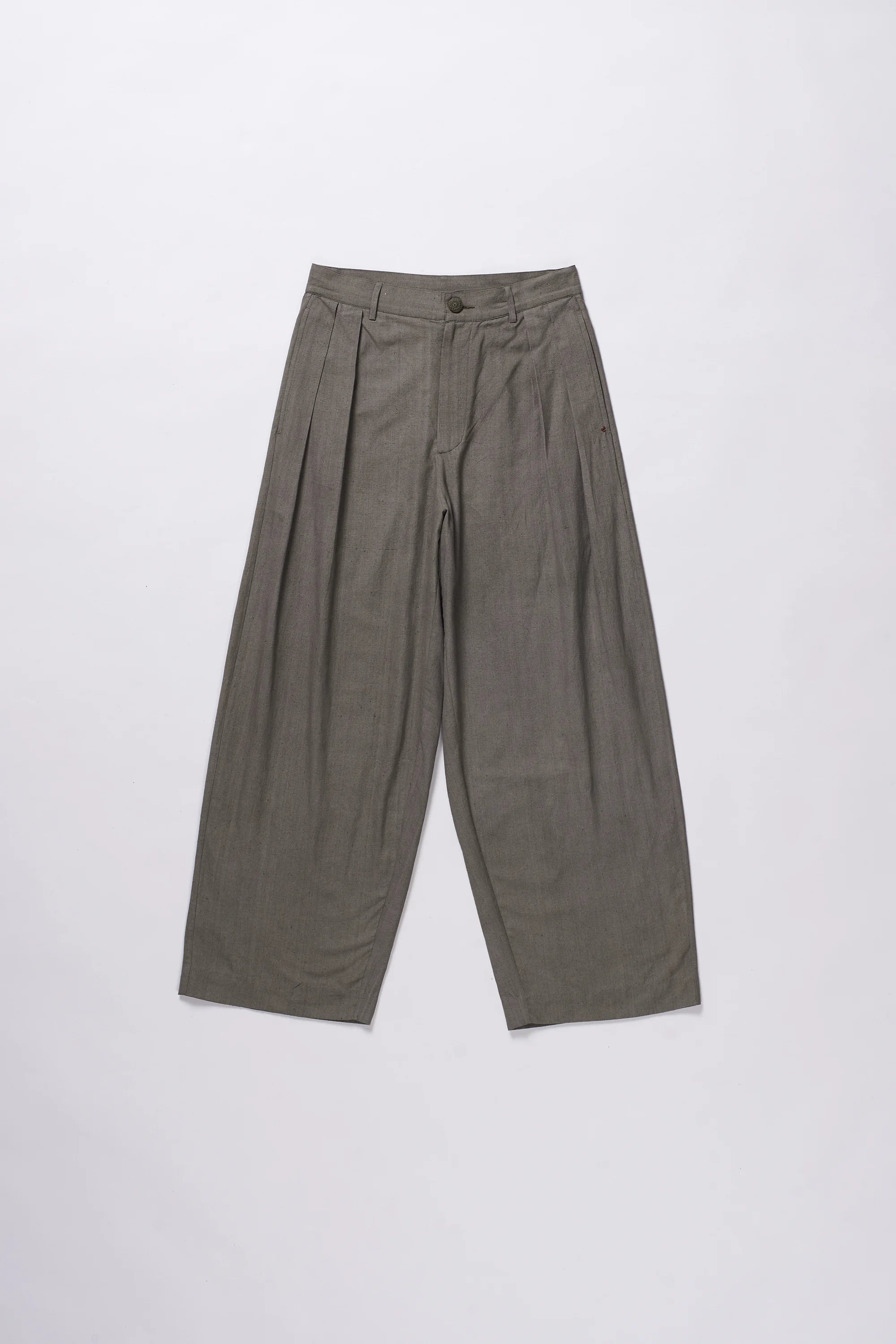 Ash Grey Cotton Pleated Trousers