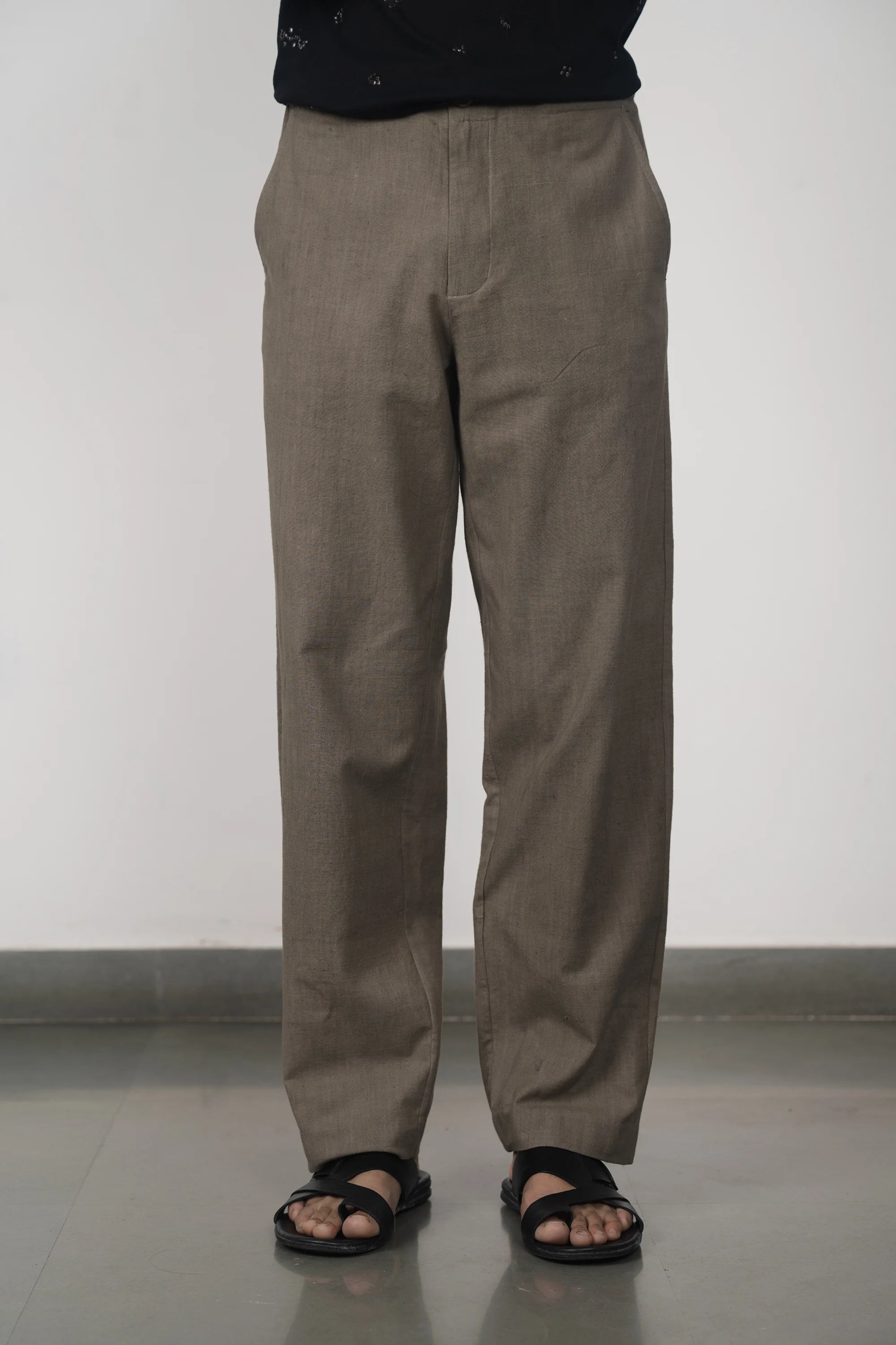 Ash Grey Cotton Pleated Trousers