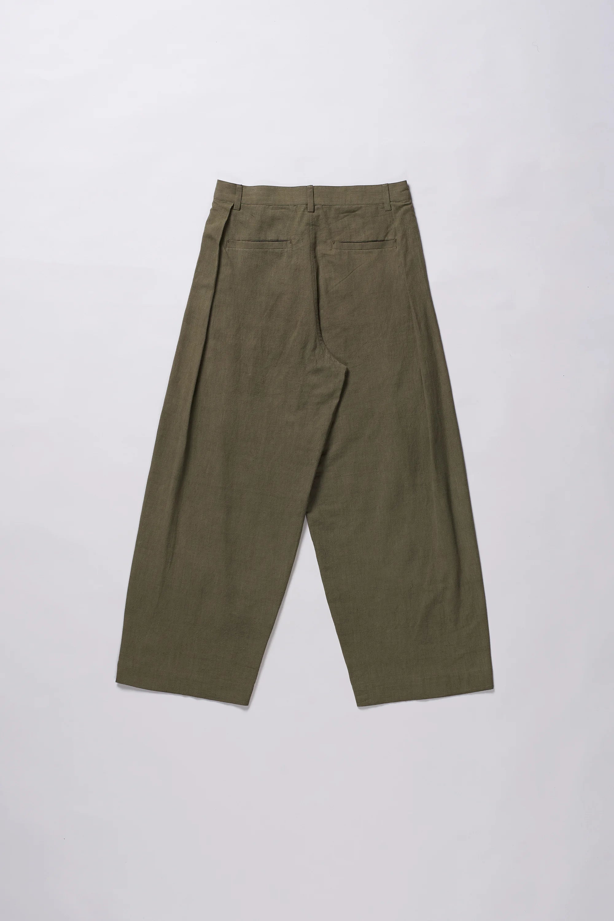 Khakhi Green Cotton Pleated Trousers