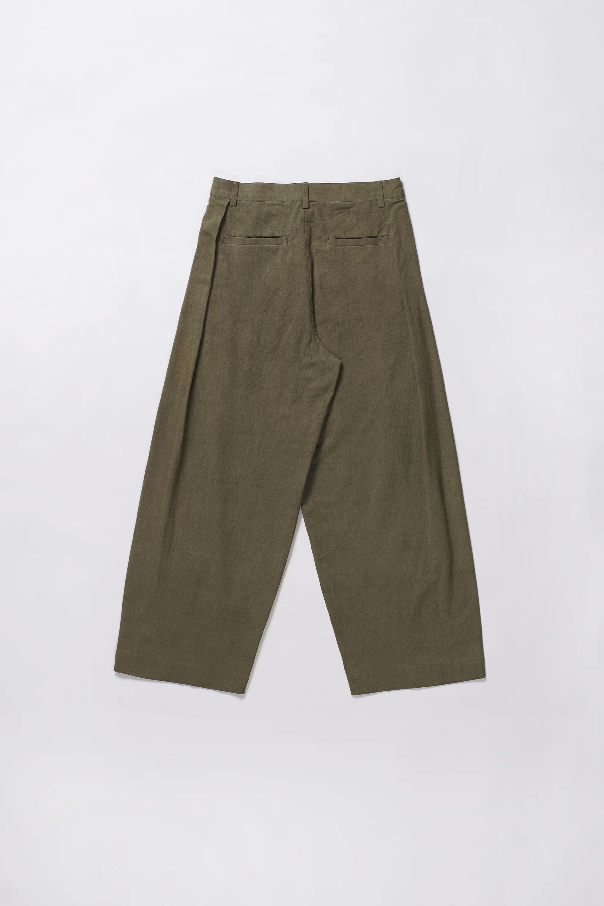 Cotton Pleated Trousers in Khakhi Green