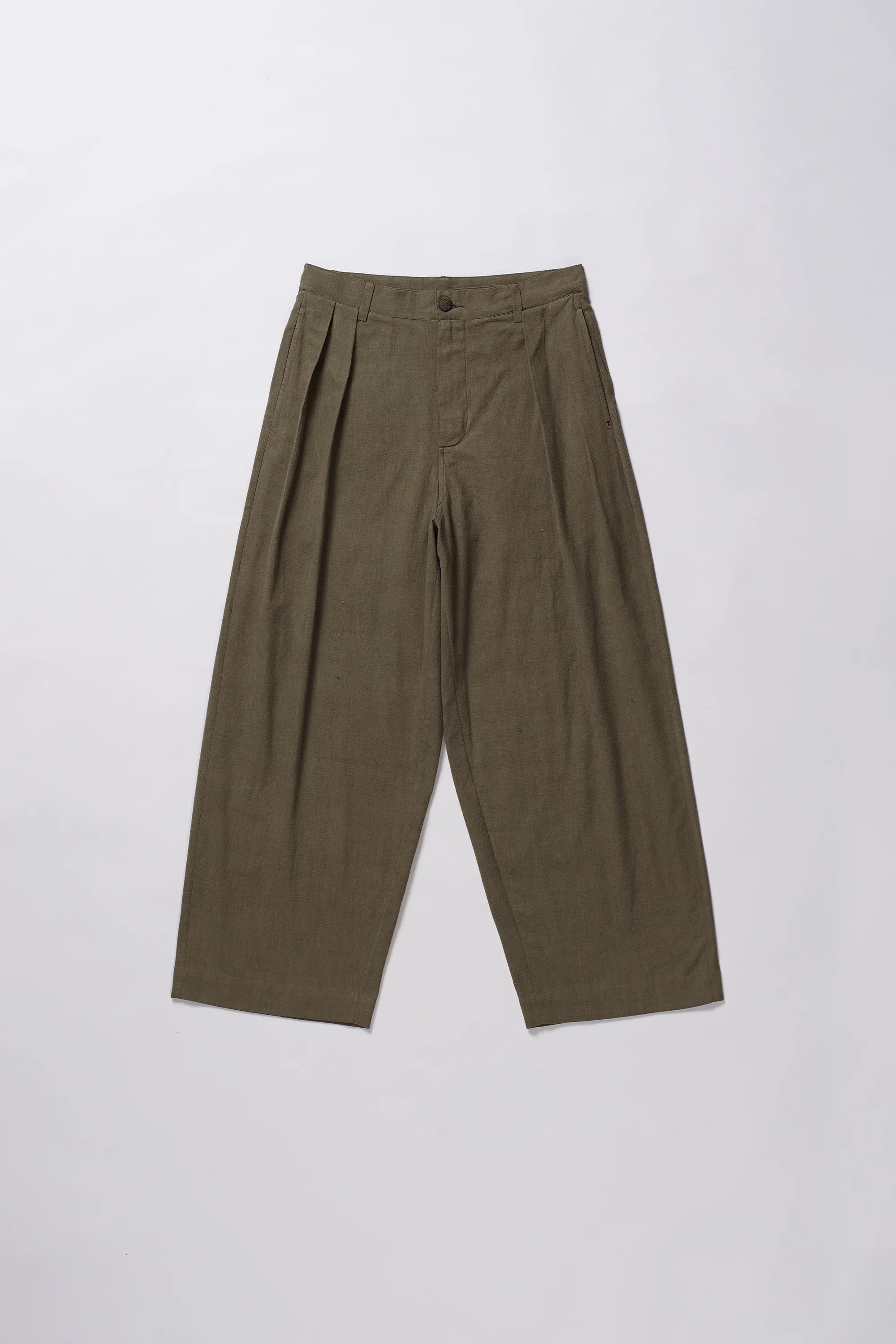 KHAKHI GREEN COTTON PLEATED TROUSERS