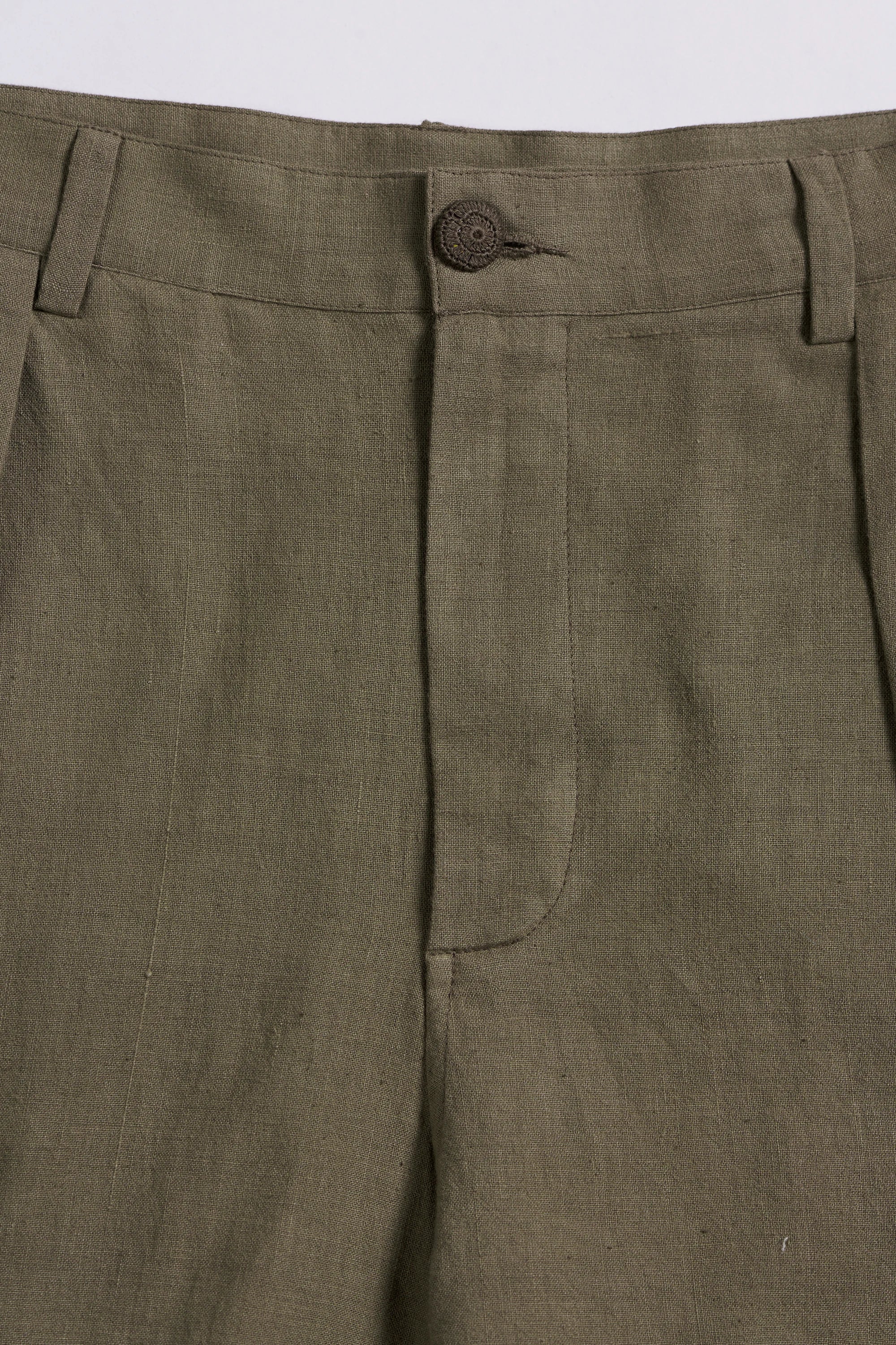 Khakhi Green Cotton Pleated Trousers
