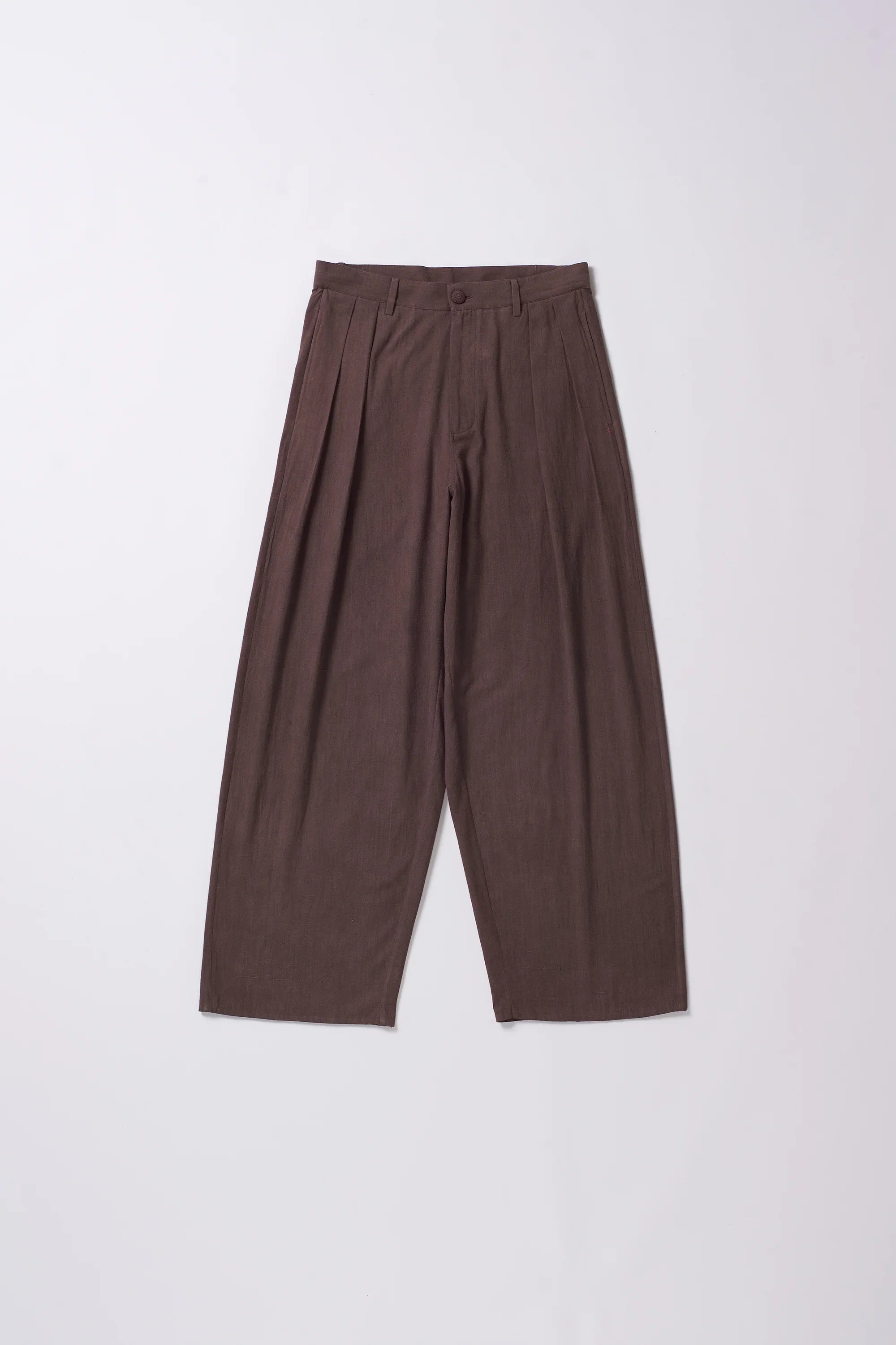 BURNT UMBER COTTON PLEATED TROUSERS