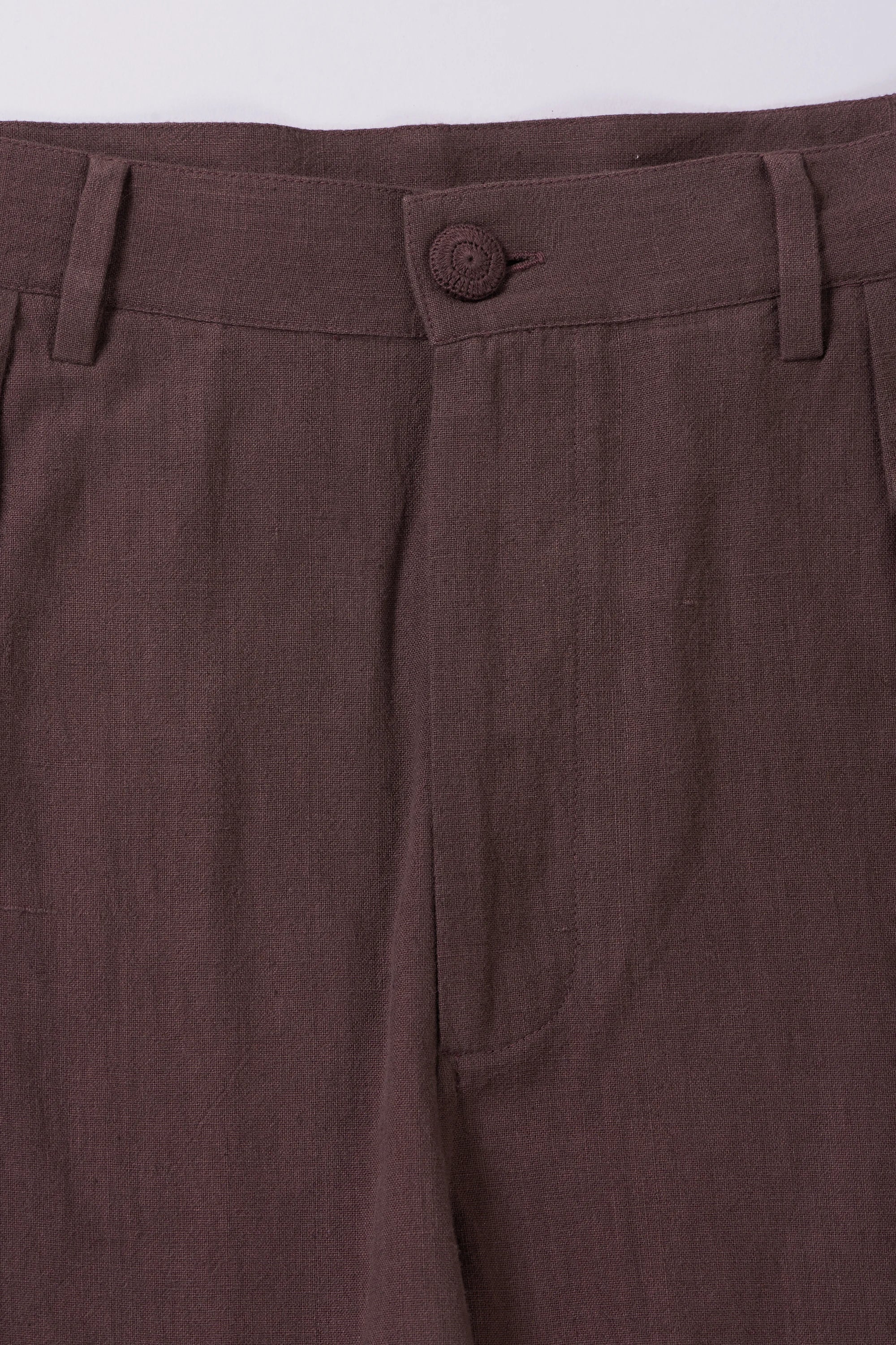 BURNT UMBER COTTON PLEATED TROUSERS