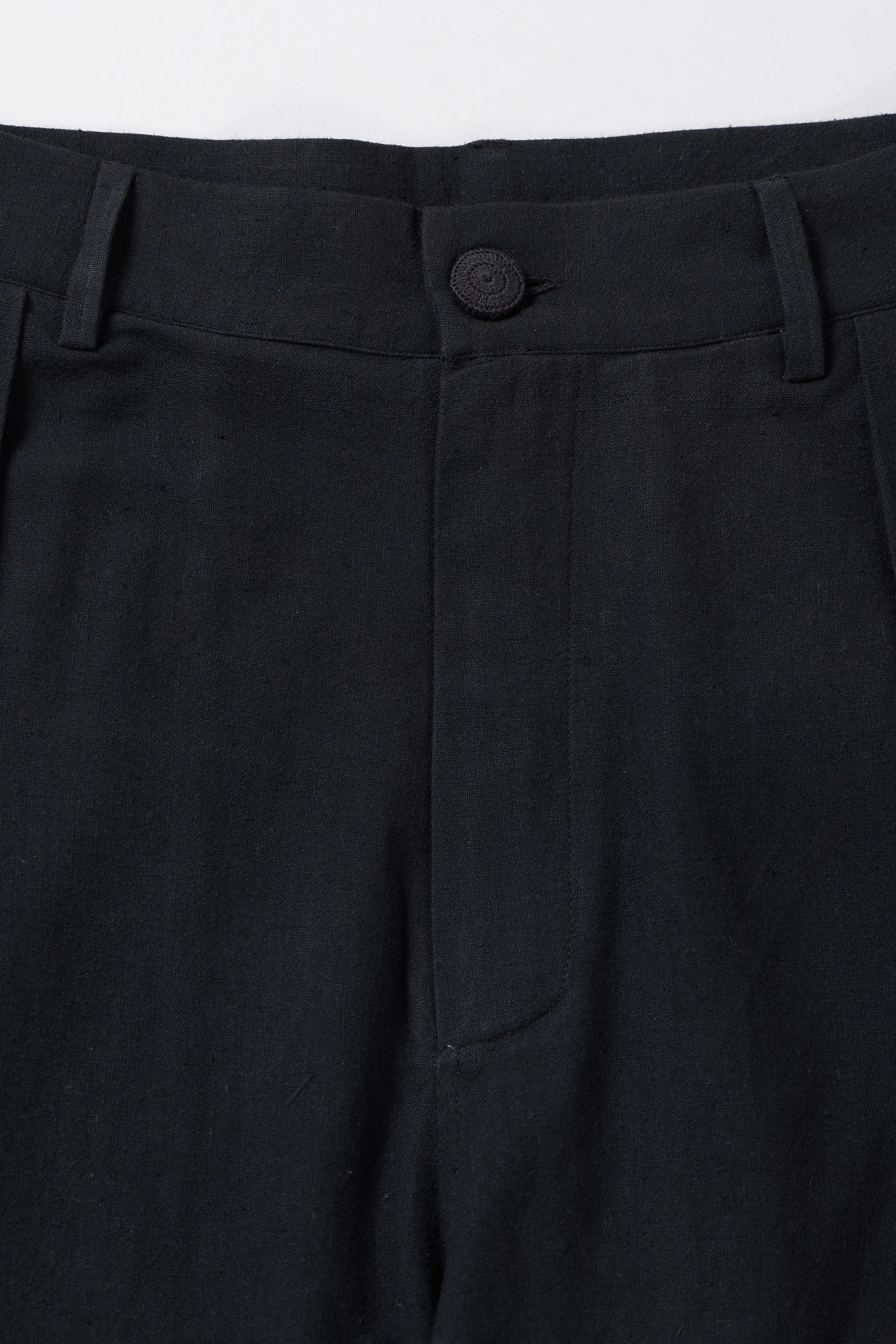 BLACK COTTON PLEATED TROUSERS