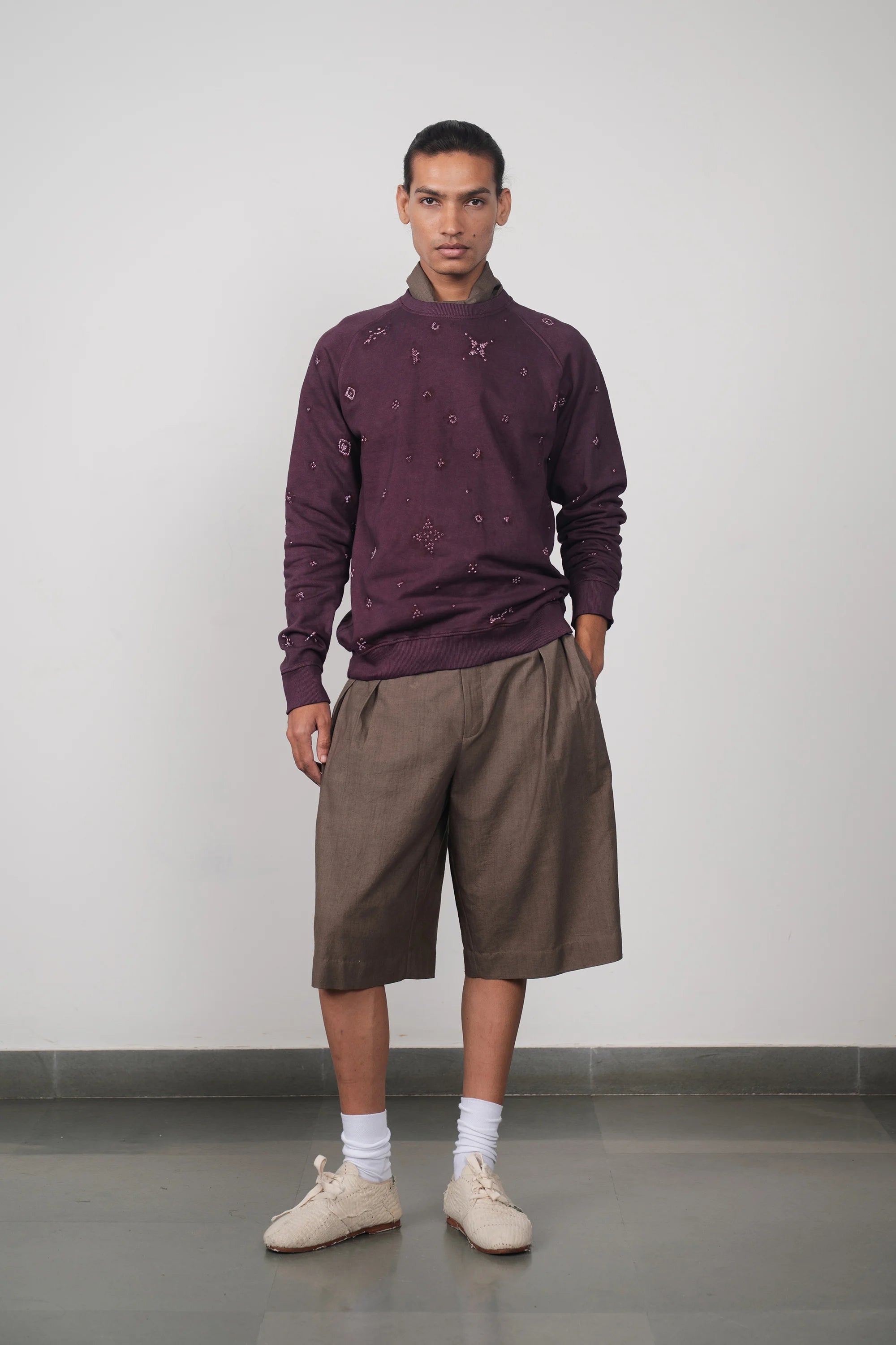 Ash Grey Pleated Shorts