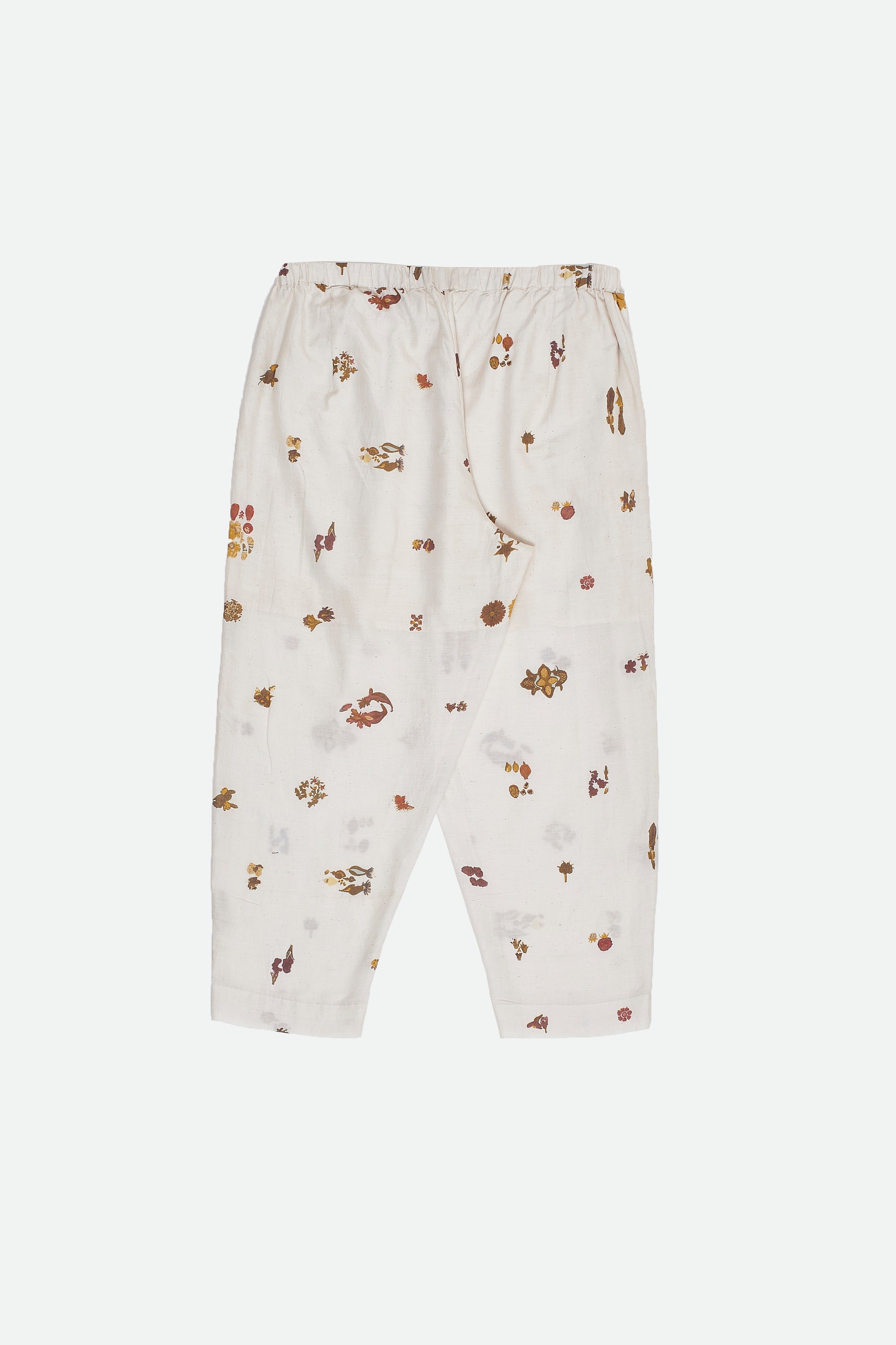 Ecru Screen Printed Silk Women Trouser