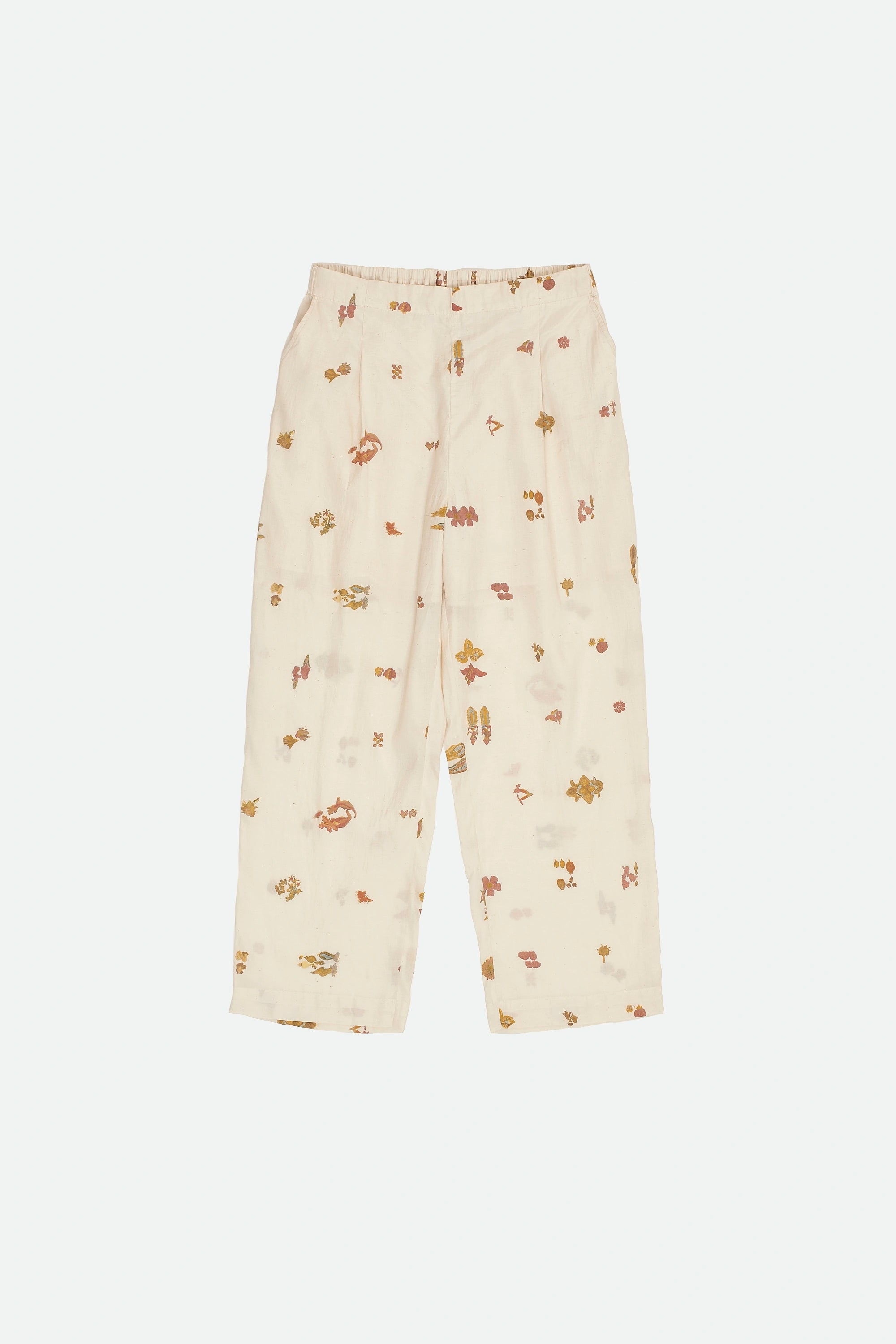 Ecru Cotton Silk Blend Screen Print Pant