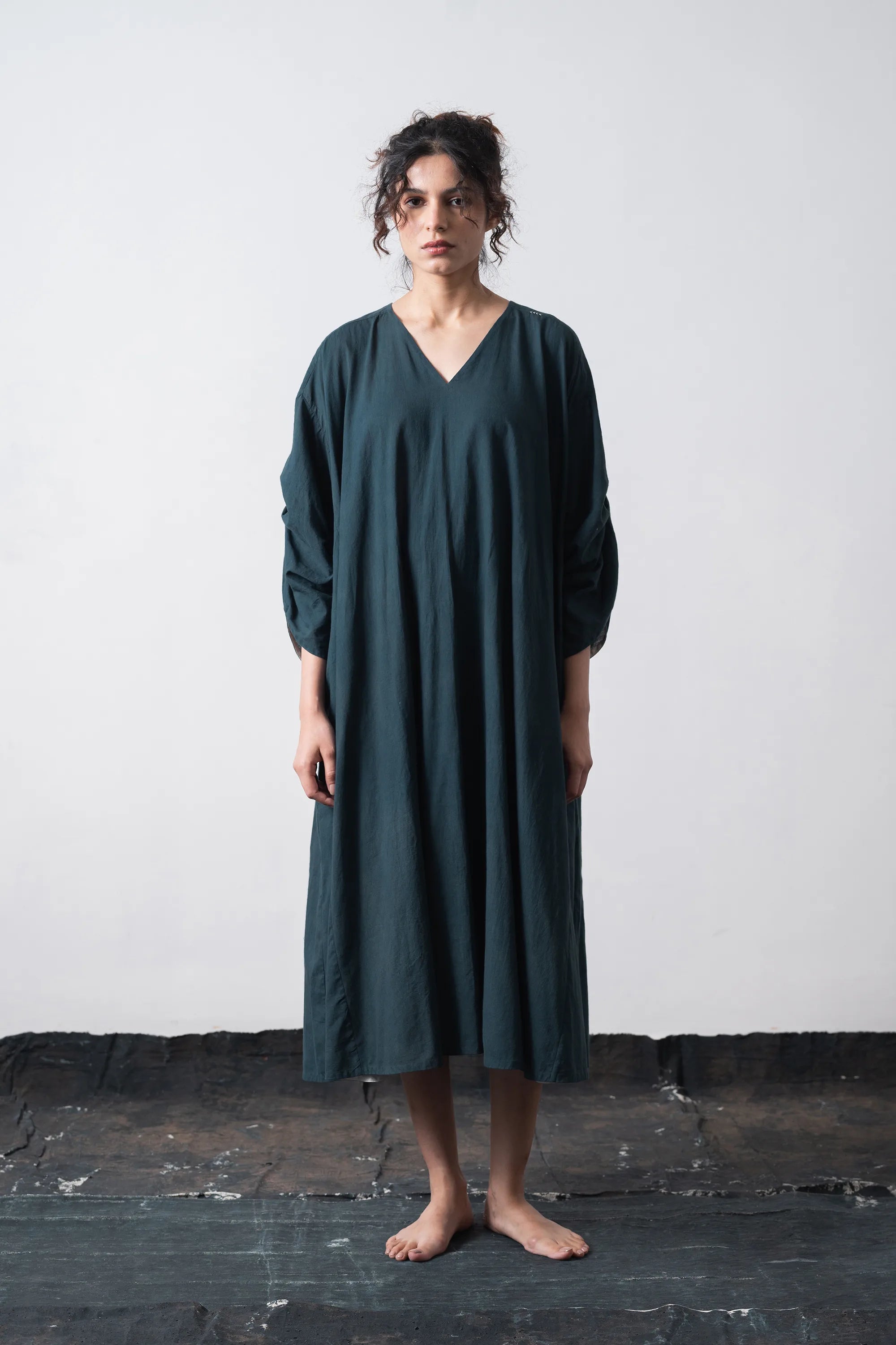 Oversized V Neck Dress in Black Indigo