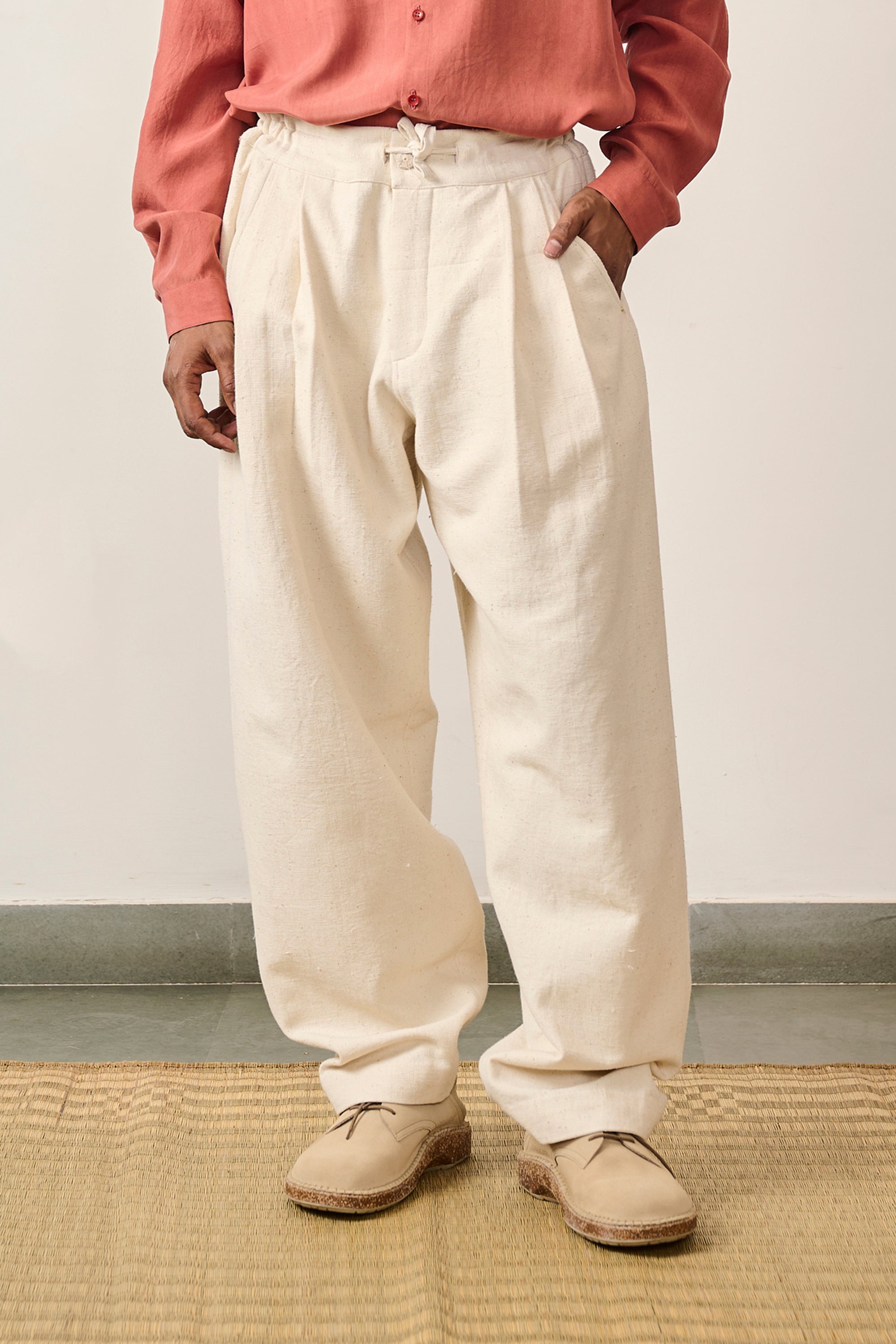 OFF-WHITE ORGANIC COTTON WIDE LEG TROUSER