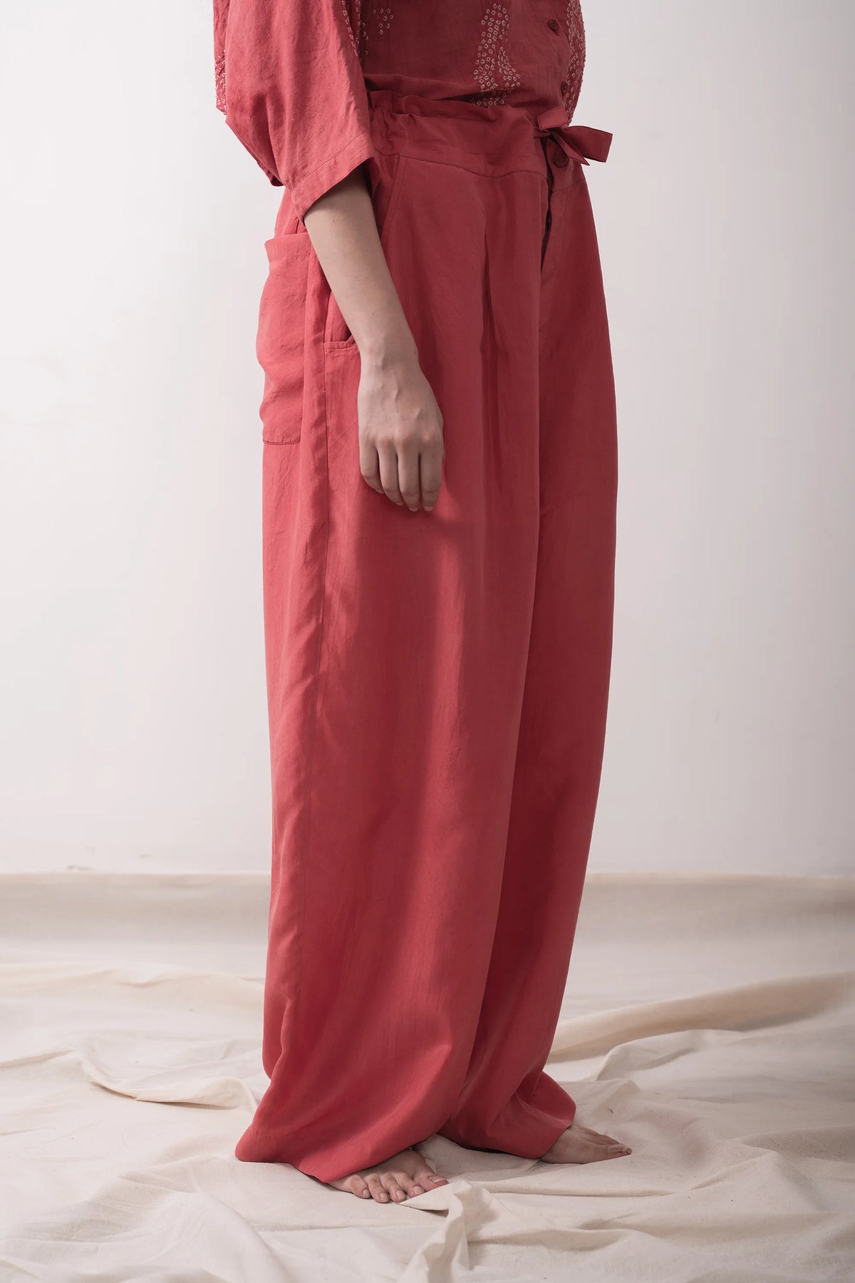 Pink Wood Silk Trousers
