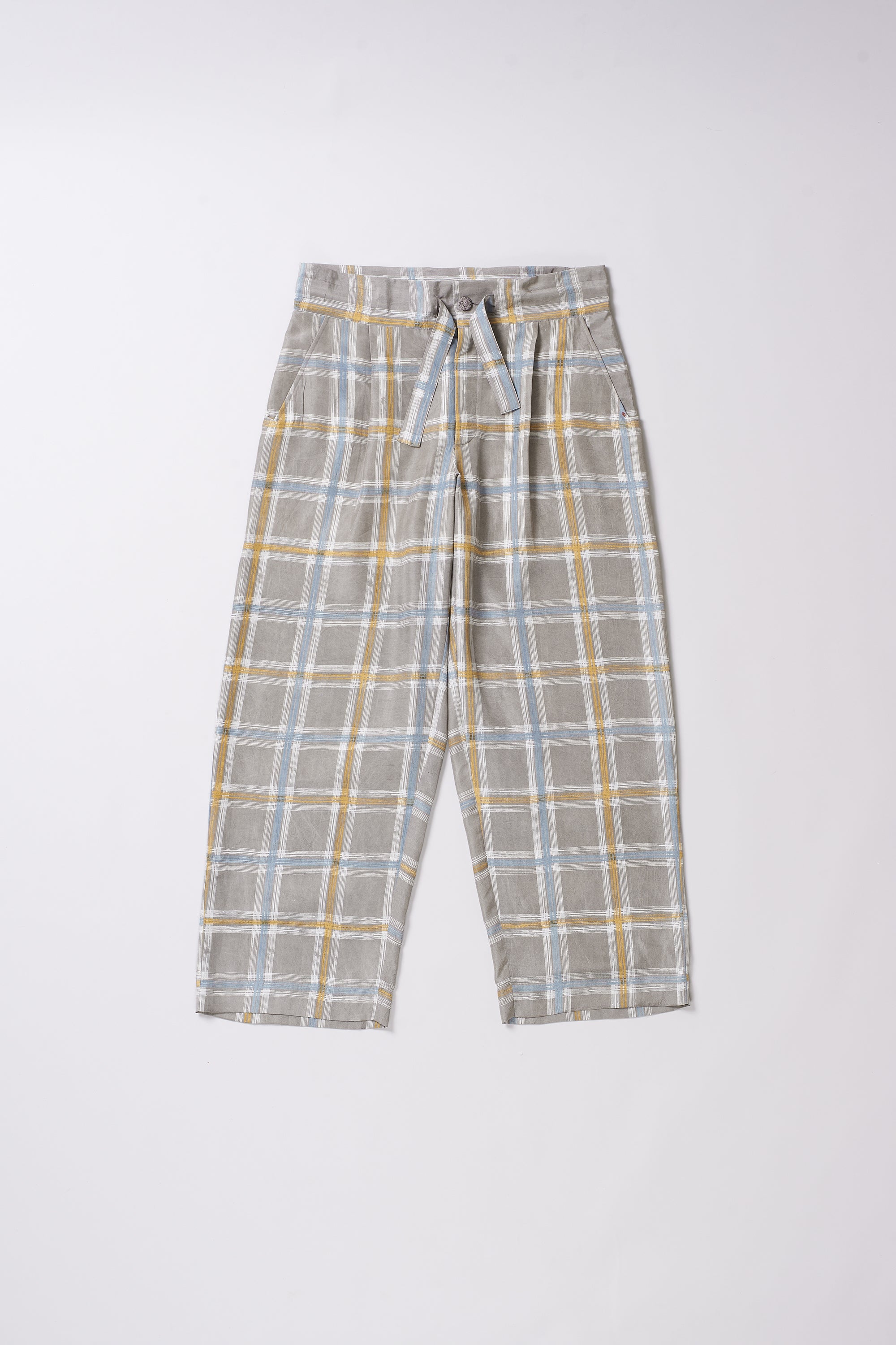 CHARCOAL CHECKS SILK TROUSERS