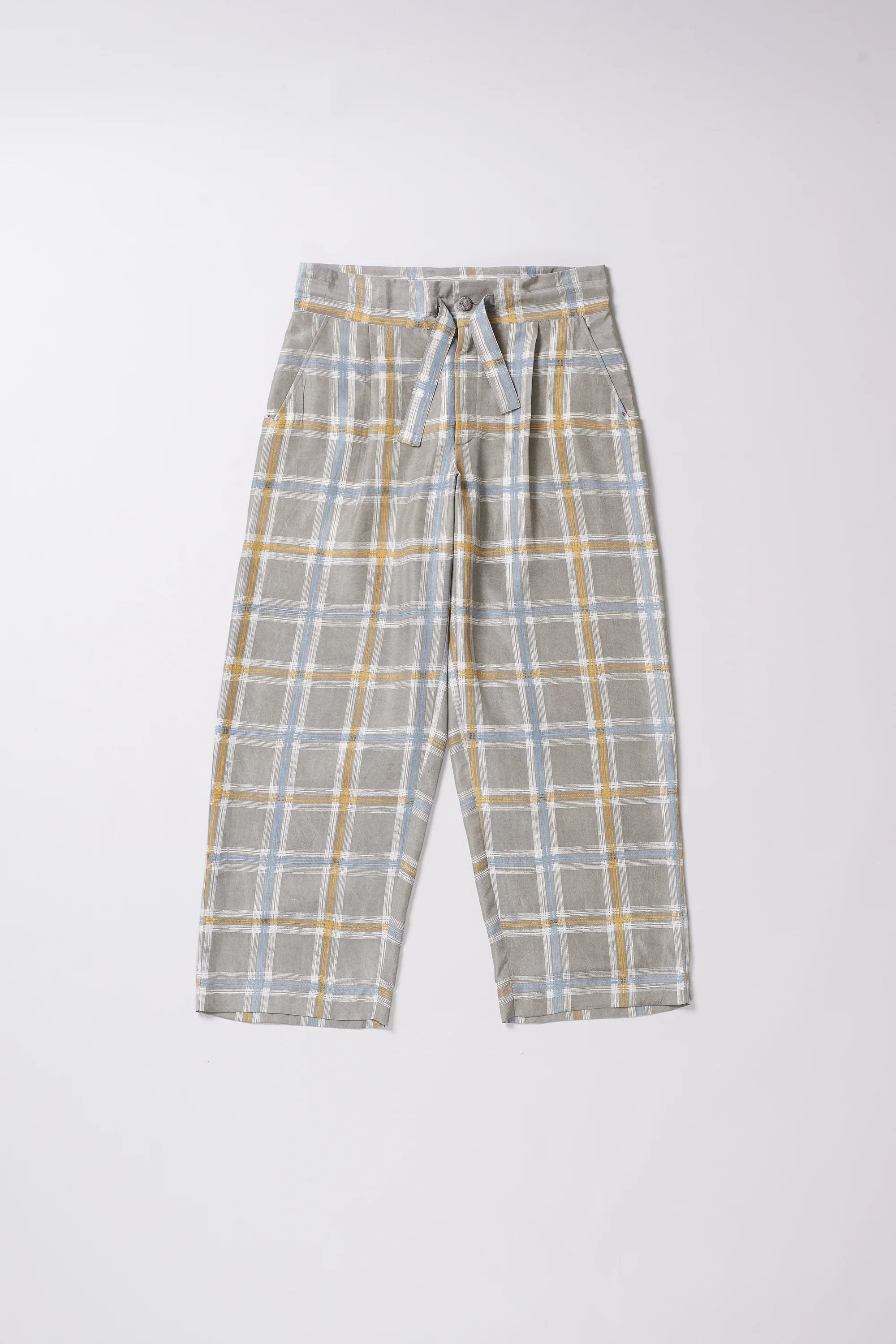 CHARCOAL CHECKS SILK TROUSERS