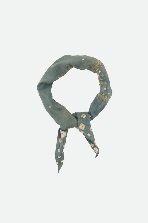 TURQUOISE SILK BANDANA CRAFTED WITH SHIBORI