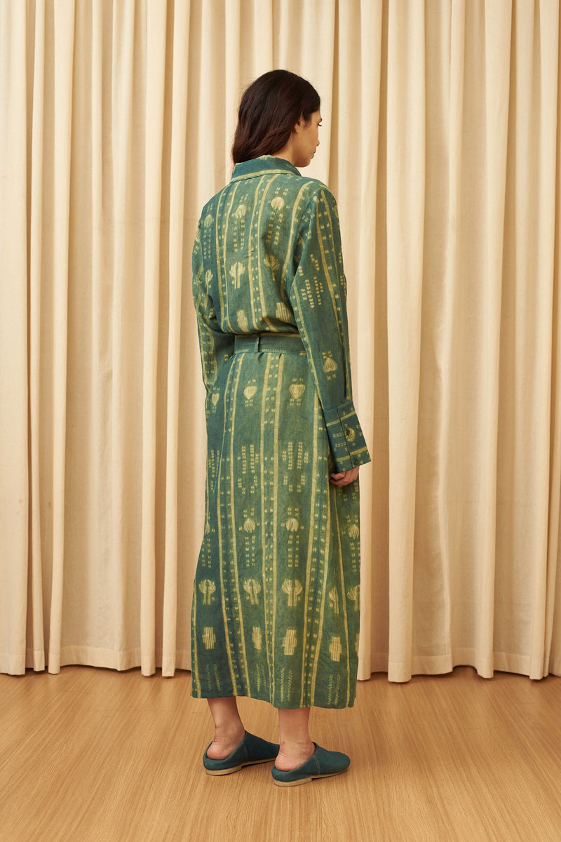 BOTTLE GREEN STATEMENT SHIBORI SHIRT DRESS