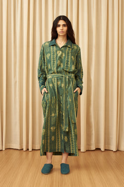 BOTTLE GREEN STATEMENT SHIBORI SHIRT DRESS