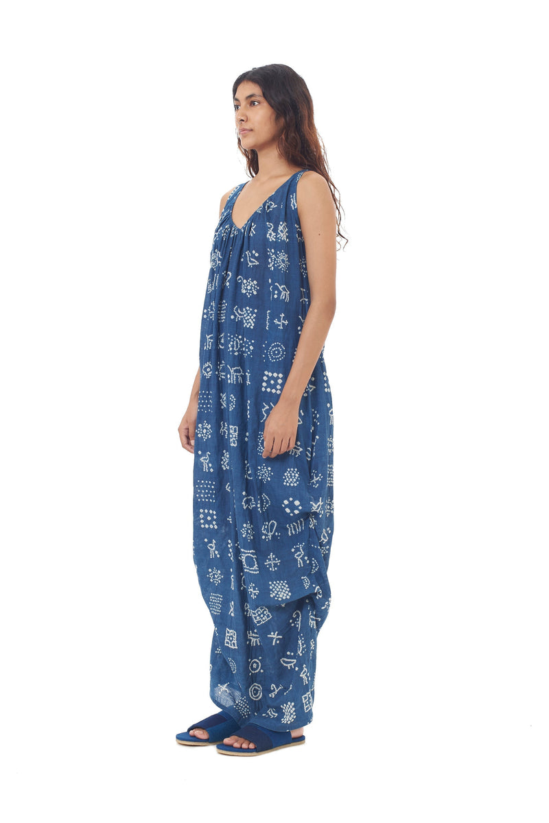 Indigo Summer Dress Crafted With Bandhani Motifs