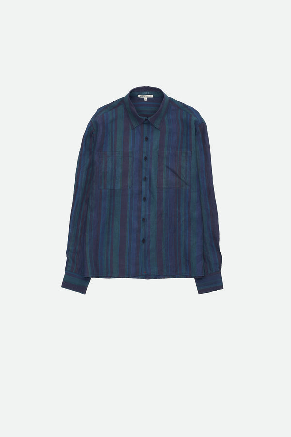 SCREEN PRINTED STRIPED SILK SHIRT