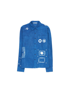 INDIGO RELAXED FIT FINE COTTON SHIRT SPECKLED WITH ALL OVER SHIBORI