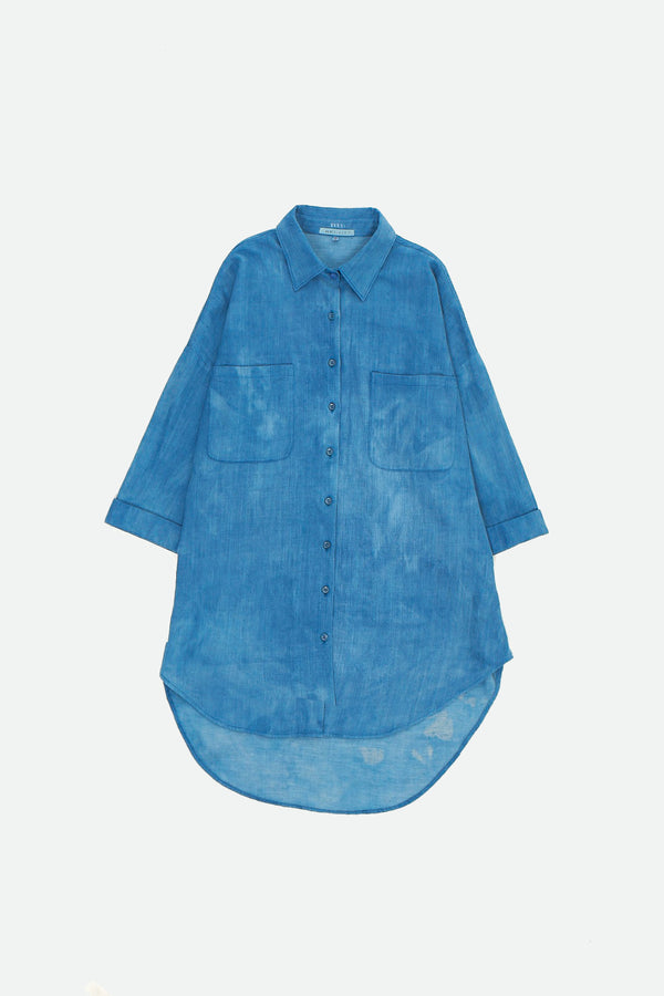 INDIGO WASHED BUTTON DOWN DENIM SHIRT DEOXIDISED IN A NATURAL SOLUTION