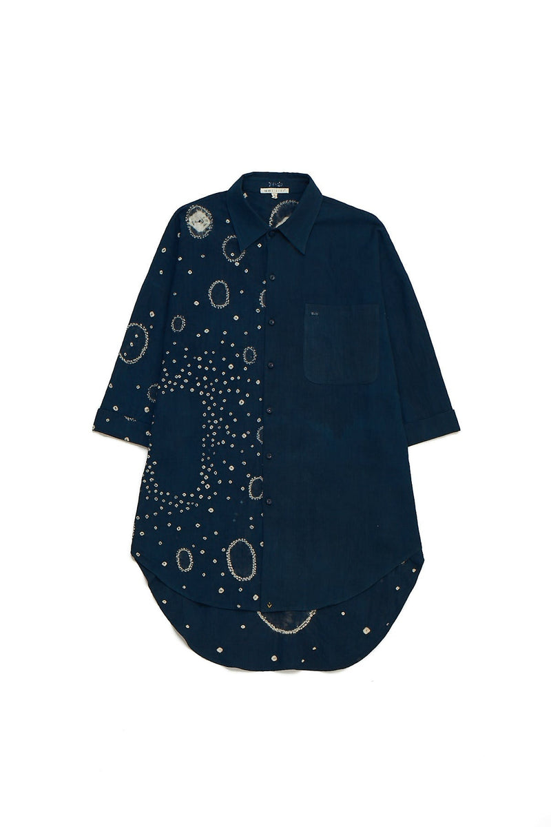 Midnight Indigo Organic Cotton Button-Down Shirt Crafted With Shibori Motifs