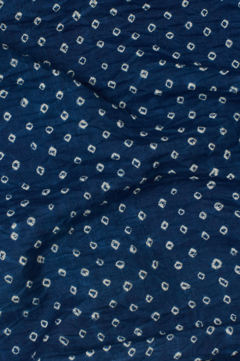 INDIGO COTTON SILK WIDE-LEG TROUSERS FEATURING ALL OVER MINATURE BANDHANI DOTS