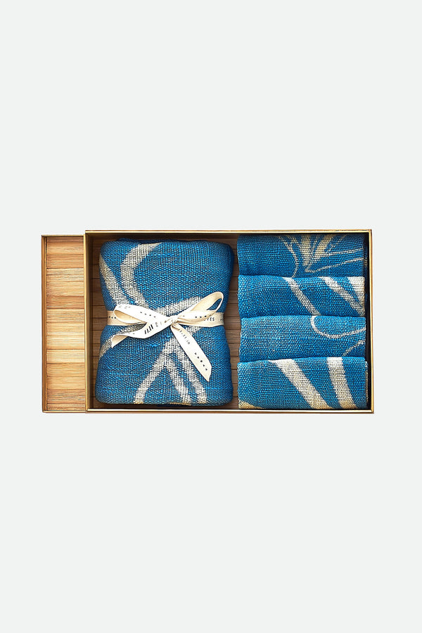 Indigo Hand Painted Towel Box Set