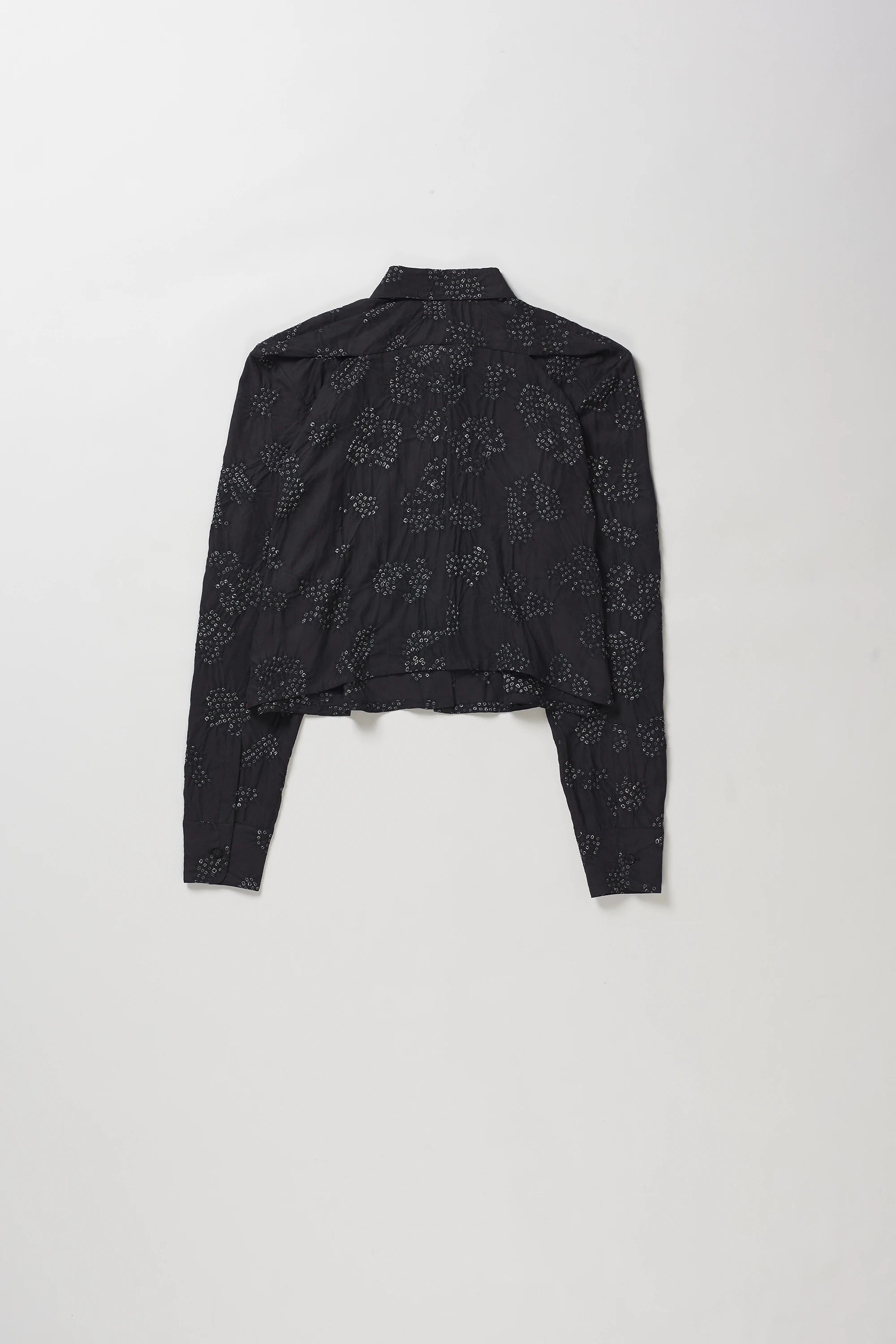 Black Boxy Shirt in Silk with Bandhani