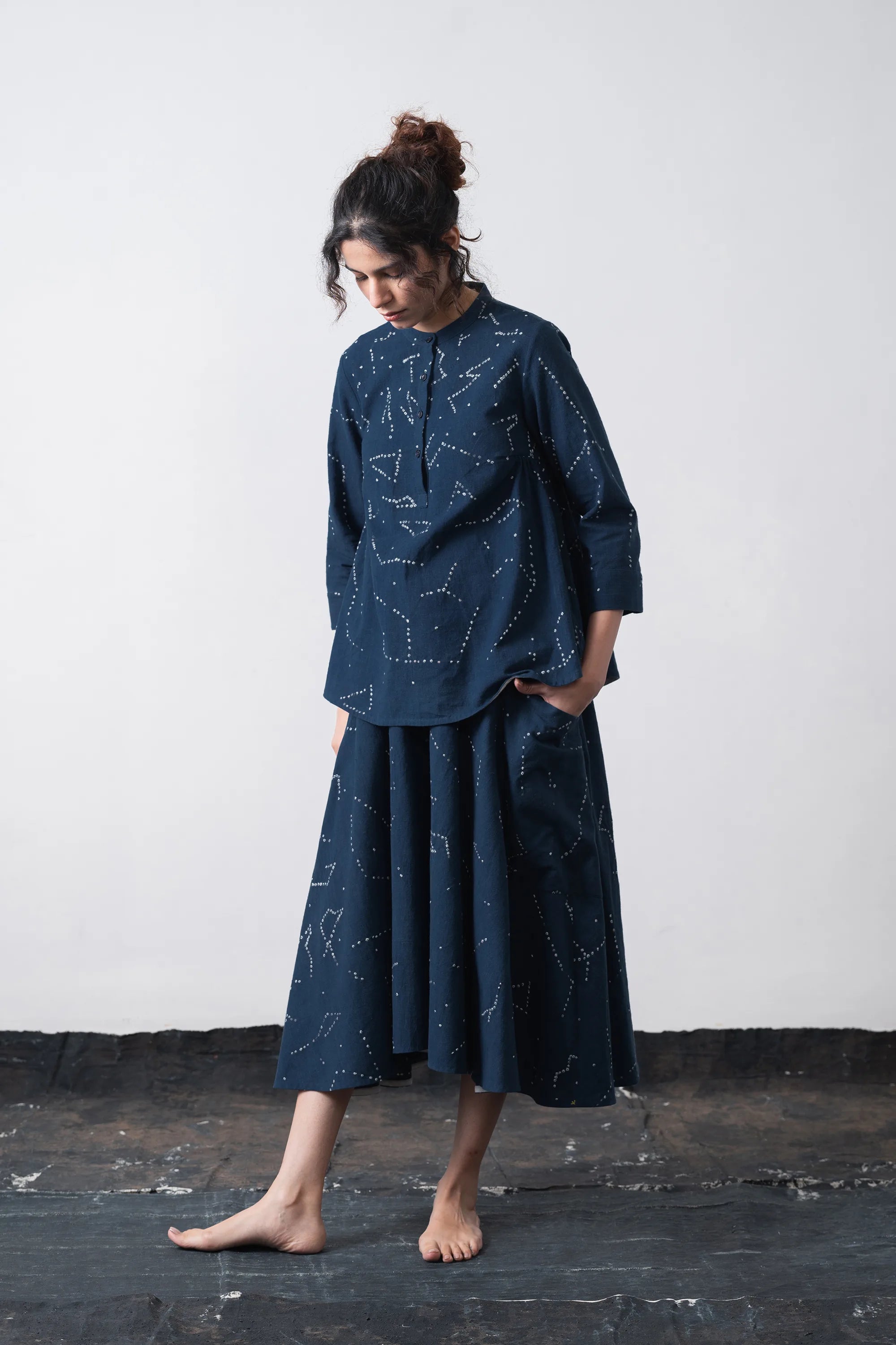 Light Volume Bandhani Skirt in Space Blue