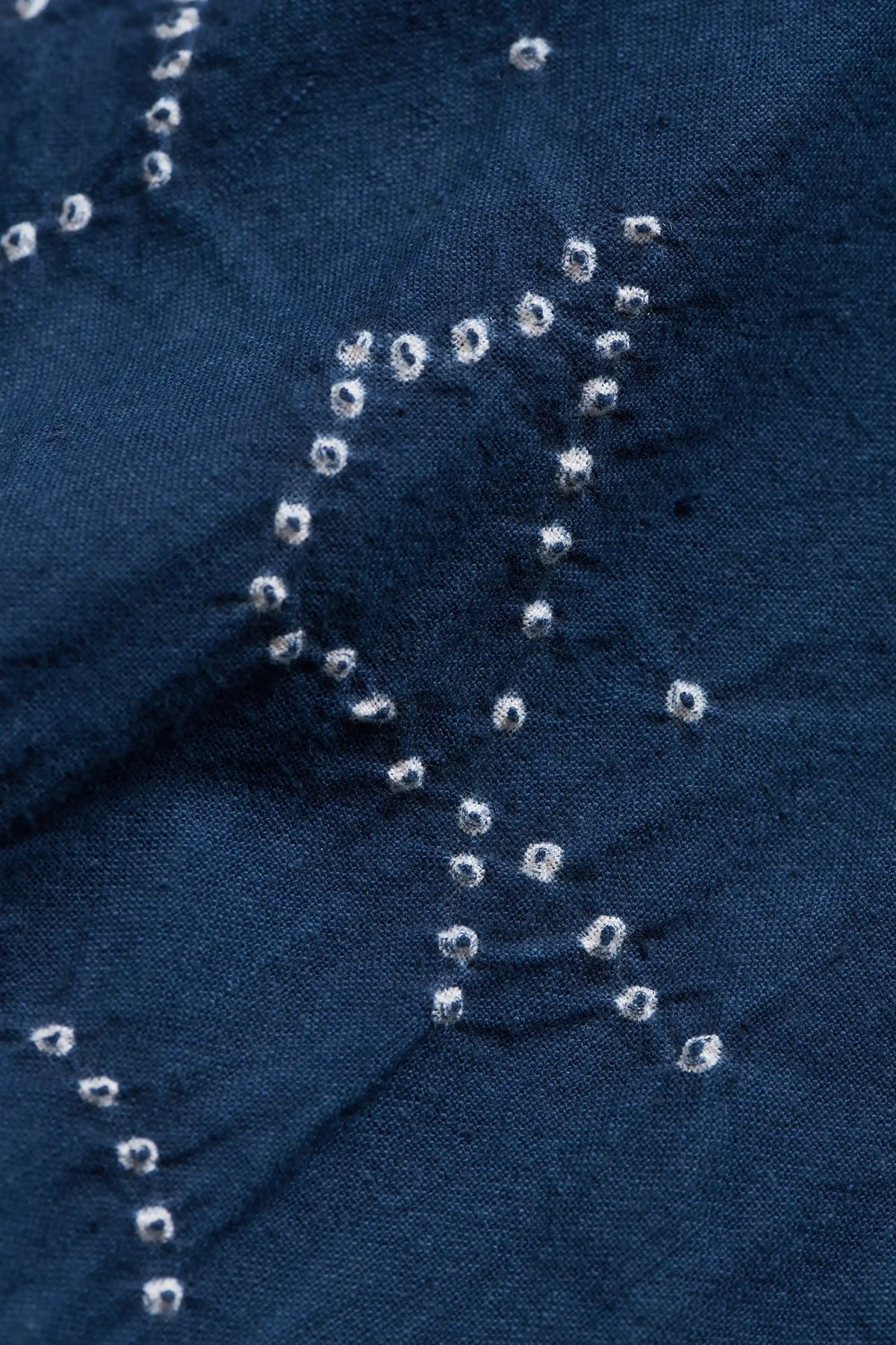 Close-up of fabric with bandhani.
