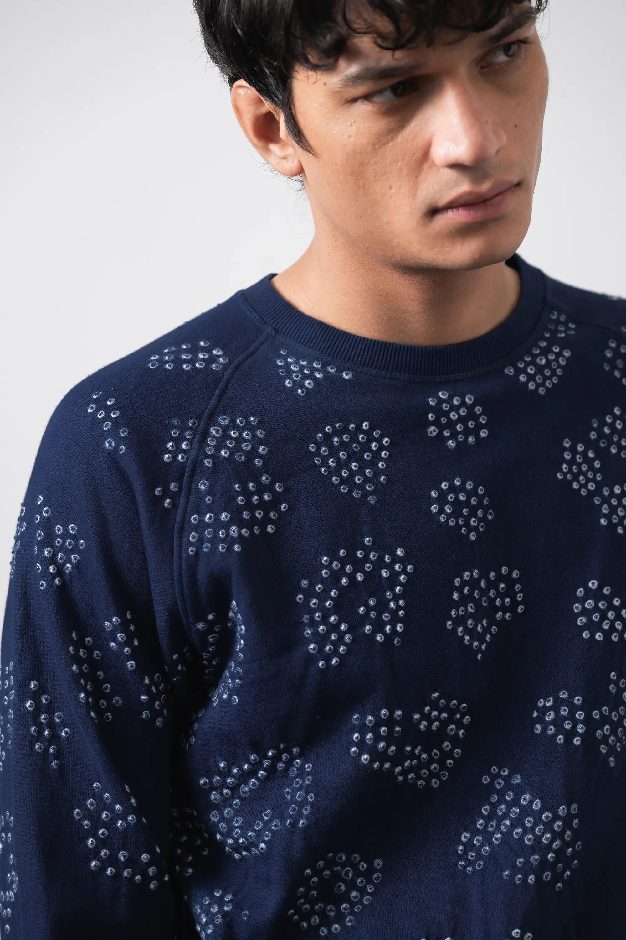 Organic Cotton Indigo Sweatshirt with Bandhani