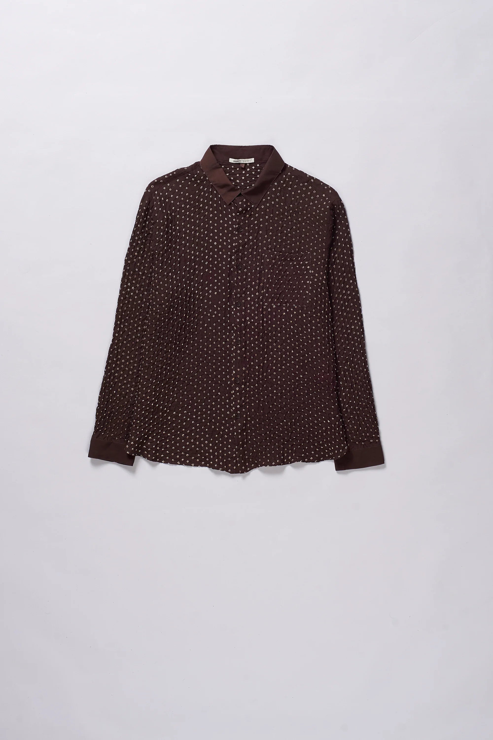 SILK BANDHANI SHIRT IN BURNT UMBER