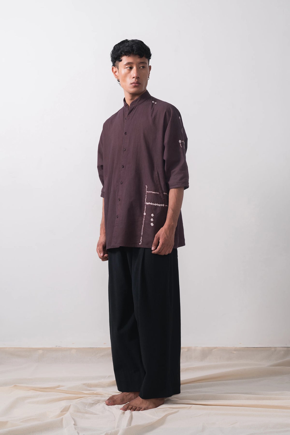 Bandhani Macca Shirt in Purple Red