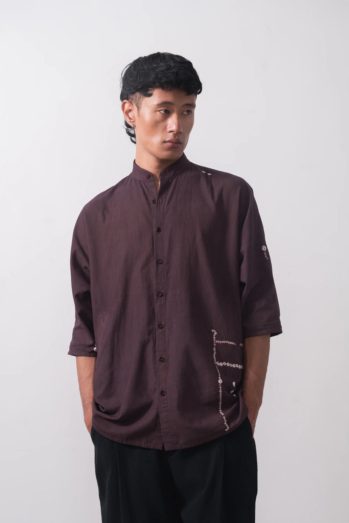 Bandhani Macca Shirt in Purple Red