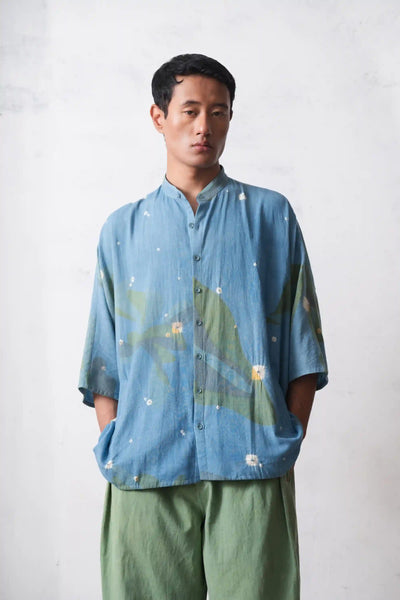 美品！CINCH ObladaIVY SHIRTSブルー Sky Indigo Shibori-Bandhani Shirt