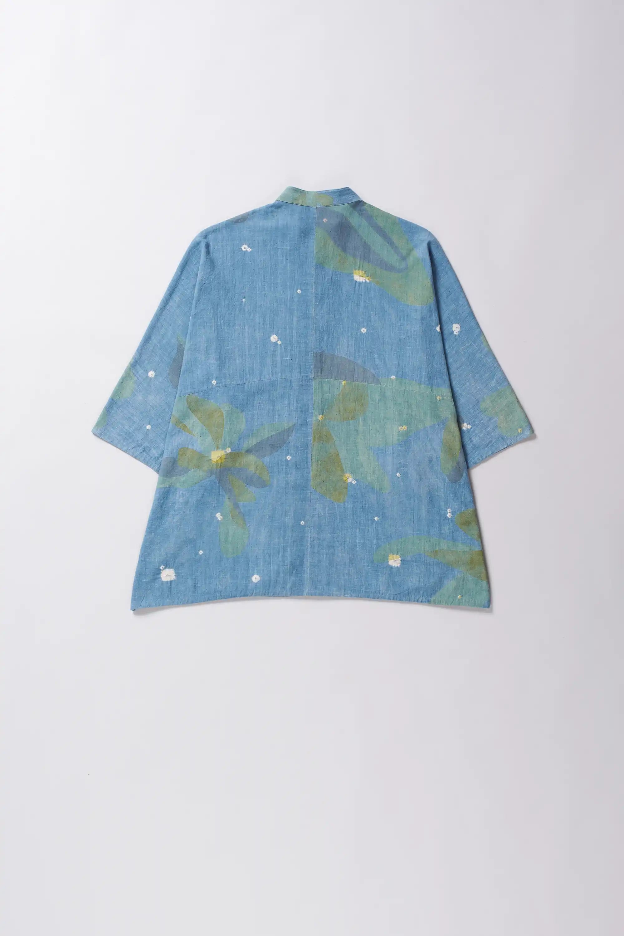 Sky indigo bandhani shirt with half-sleeves