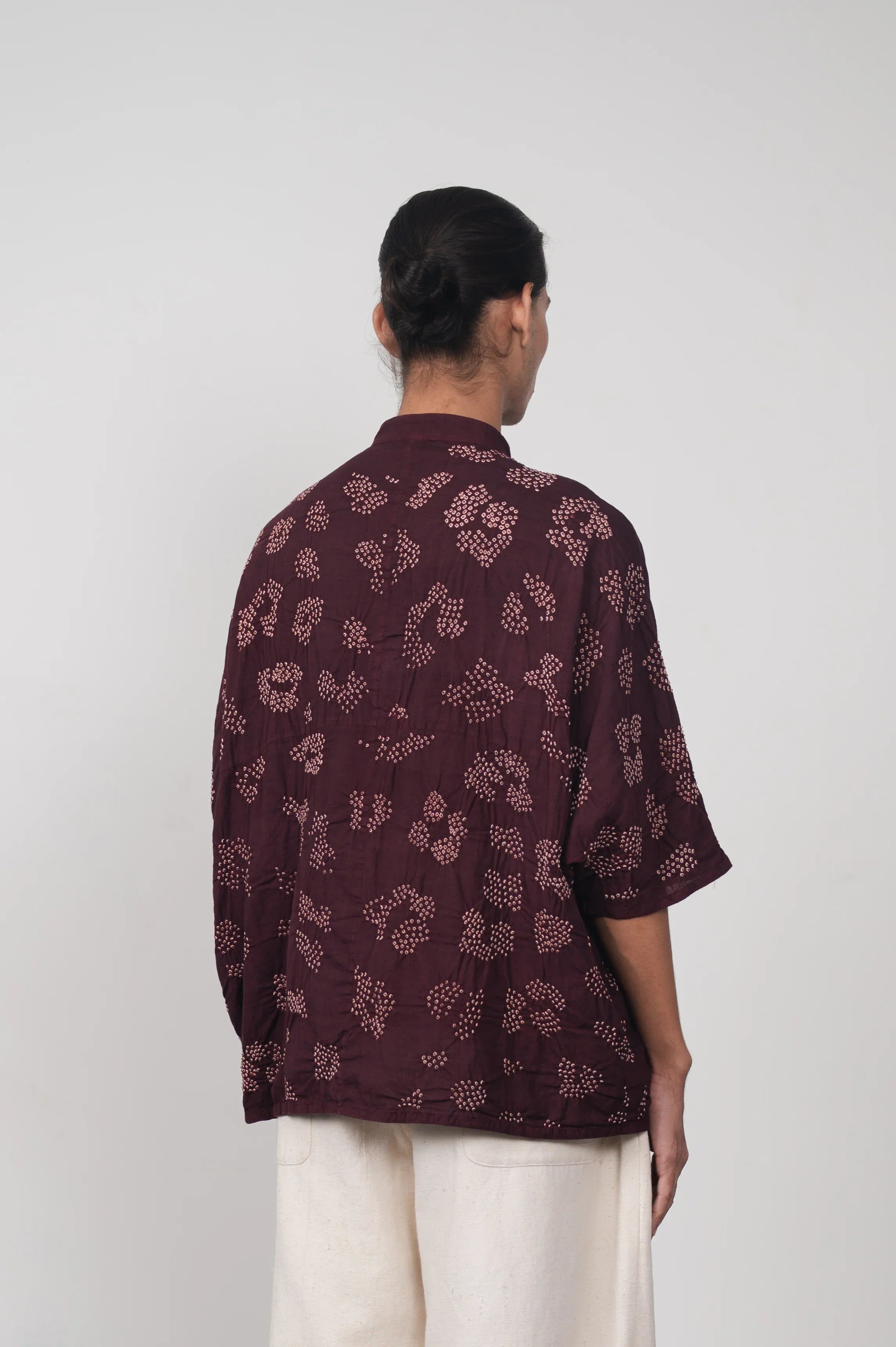 PURPLE RED COTTON BANDHANI SHIRT