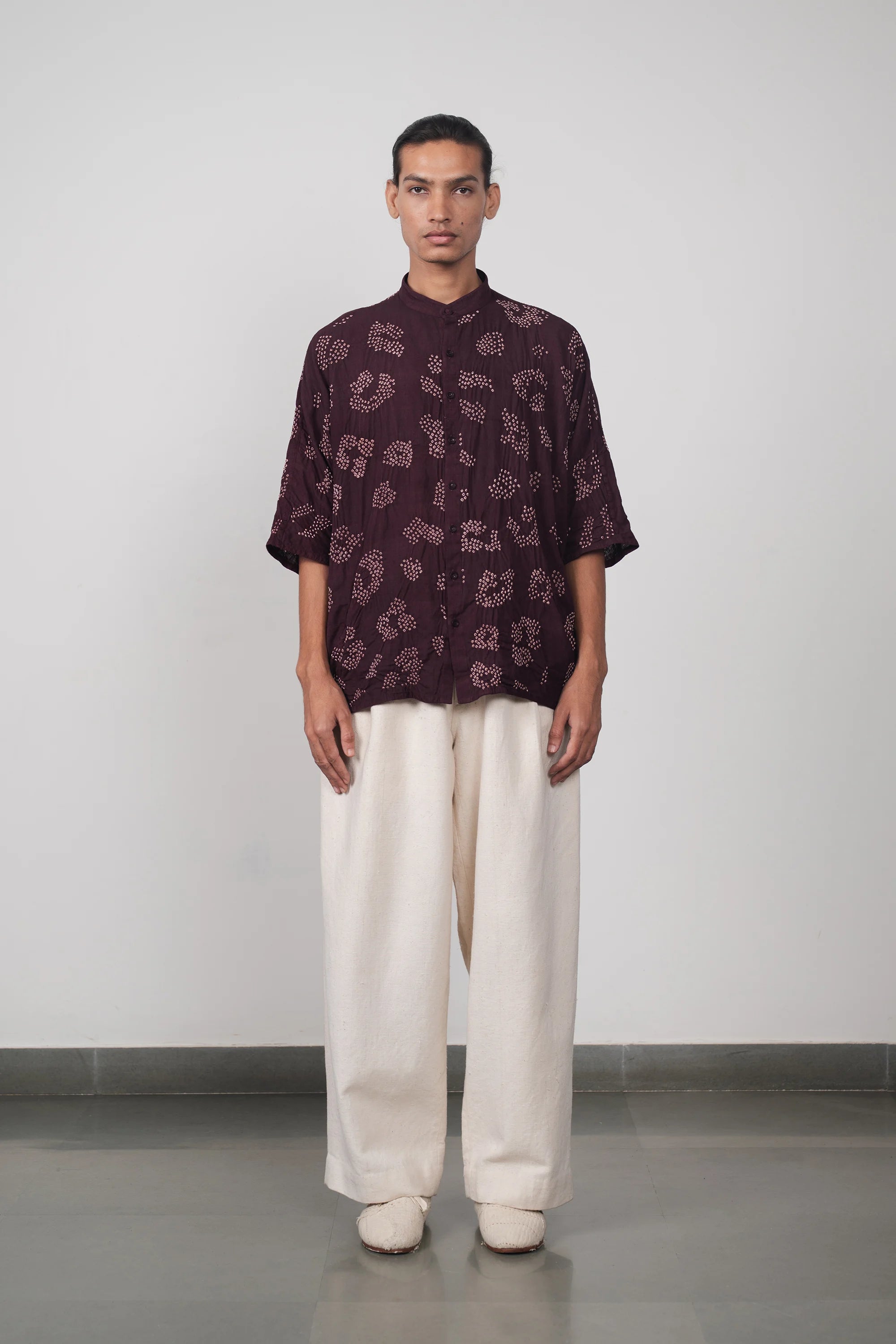 Purple Red Cotton Bandhani Shirt