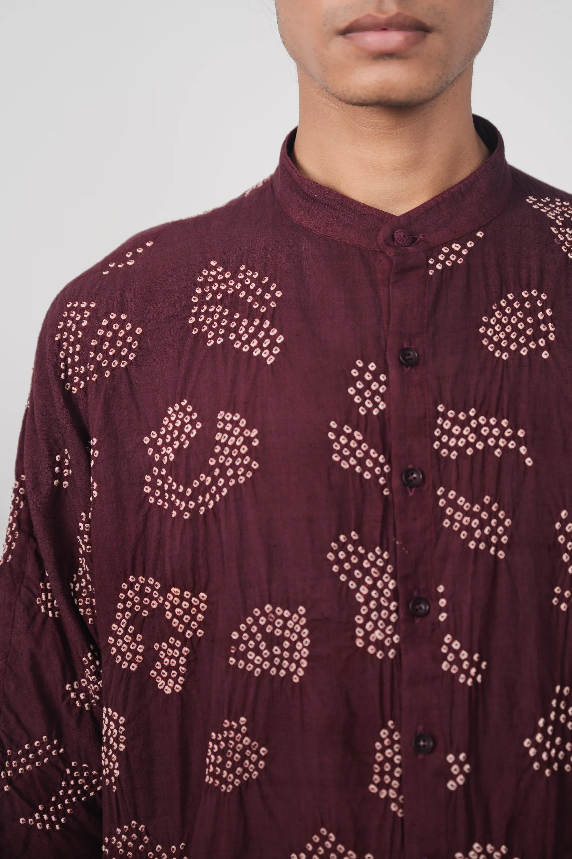 PURPLE RED COTTON BANDHANI SHIRT