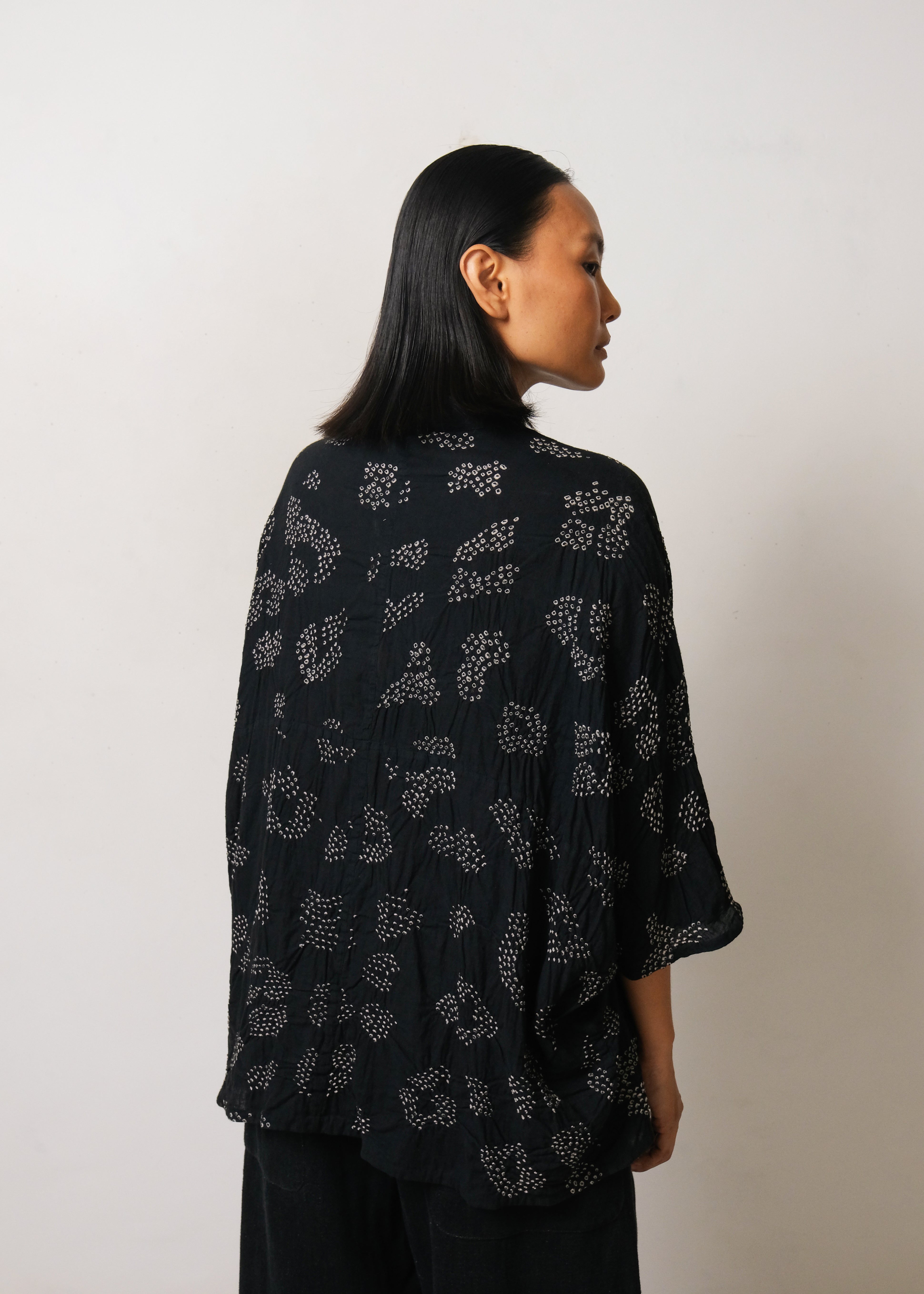 BLACK FINE COTTON BANDHANI SHIRT