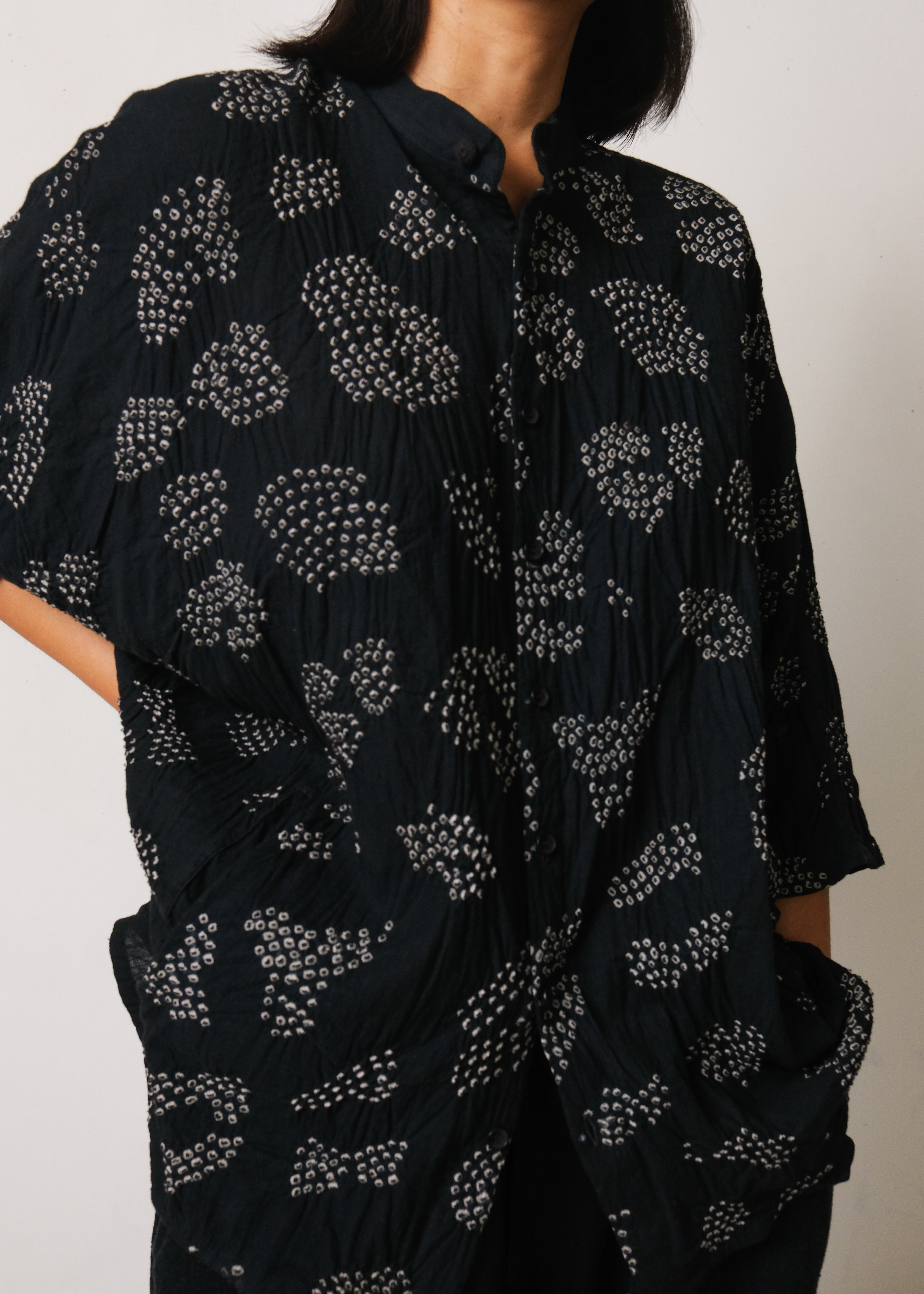 BLACK FINE COTTON BANDHANI SHIRT