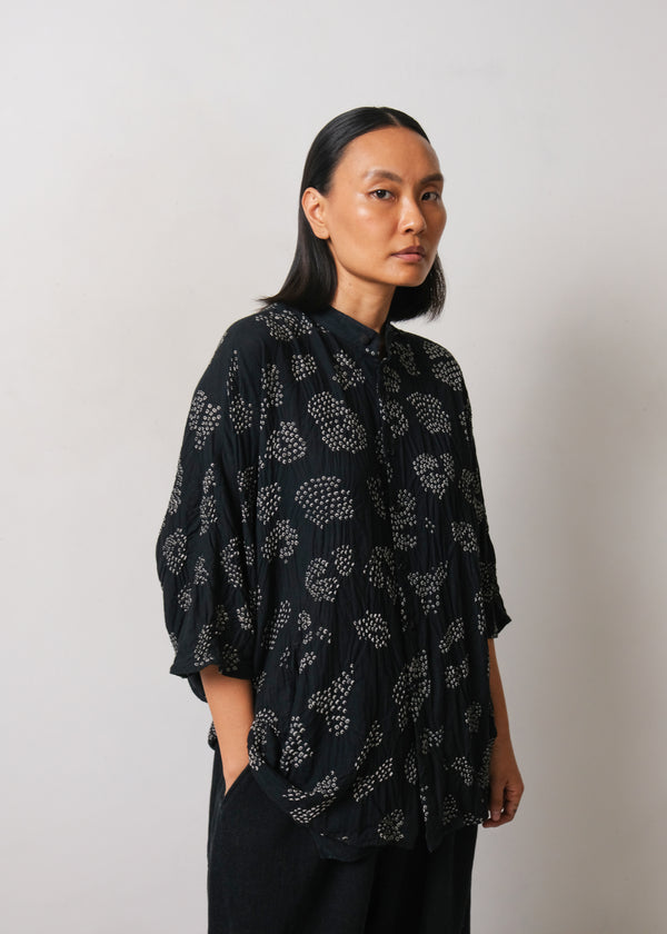 BLACK FINE COTTON BANDHANI SHIRT