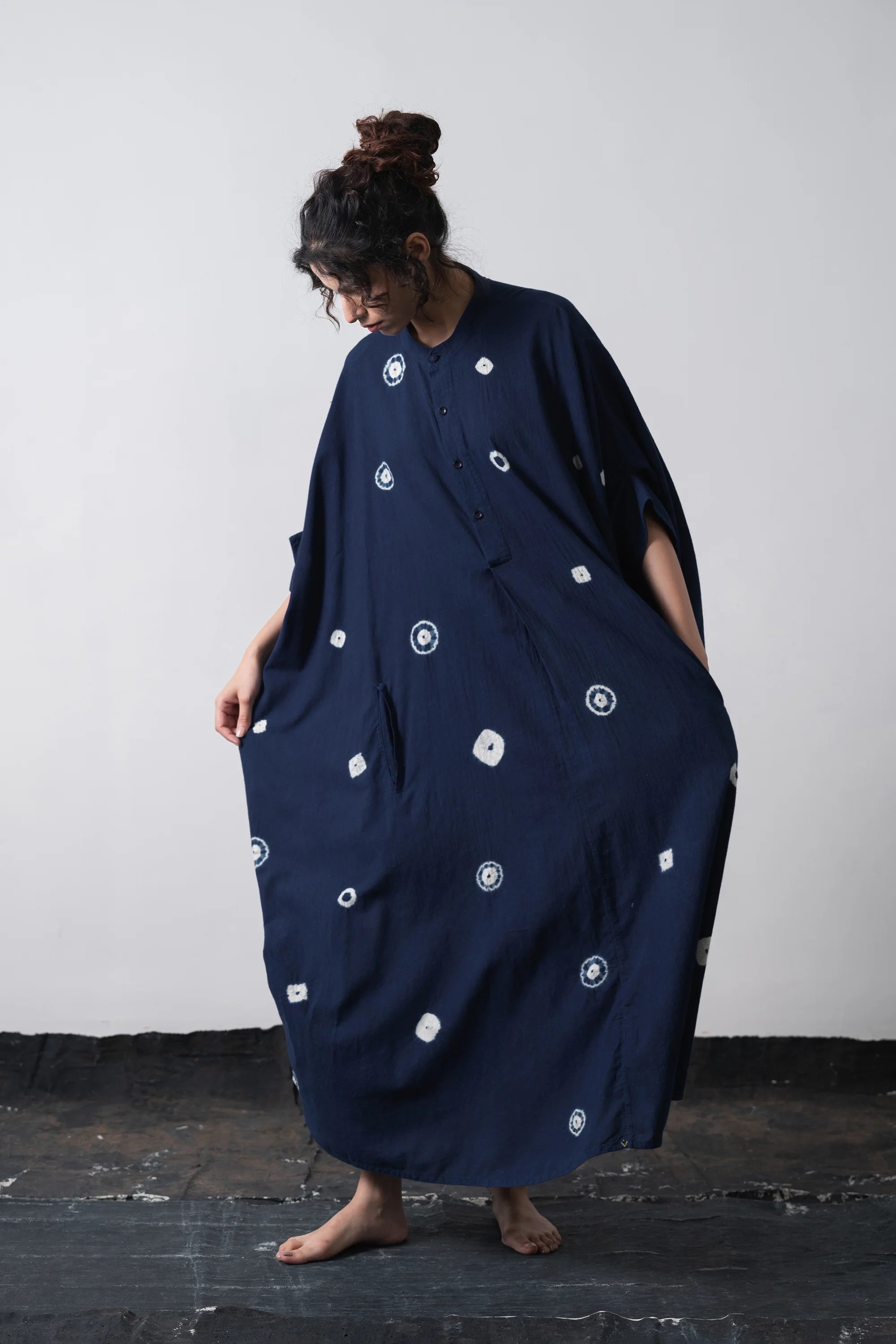 Shibori Drape Dress In Indigo