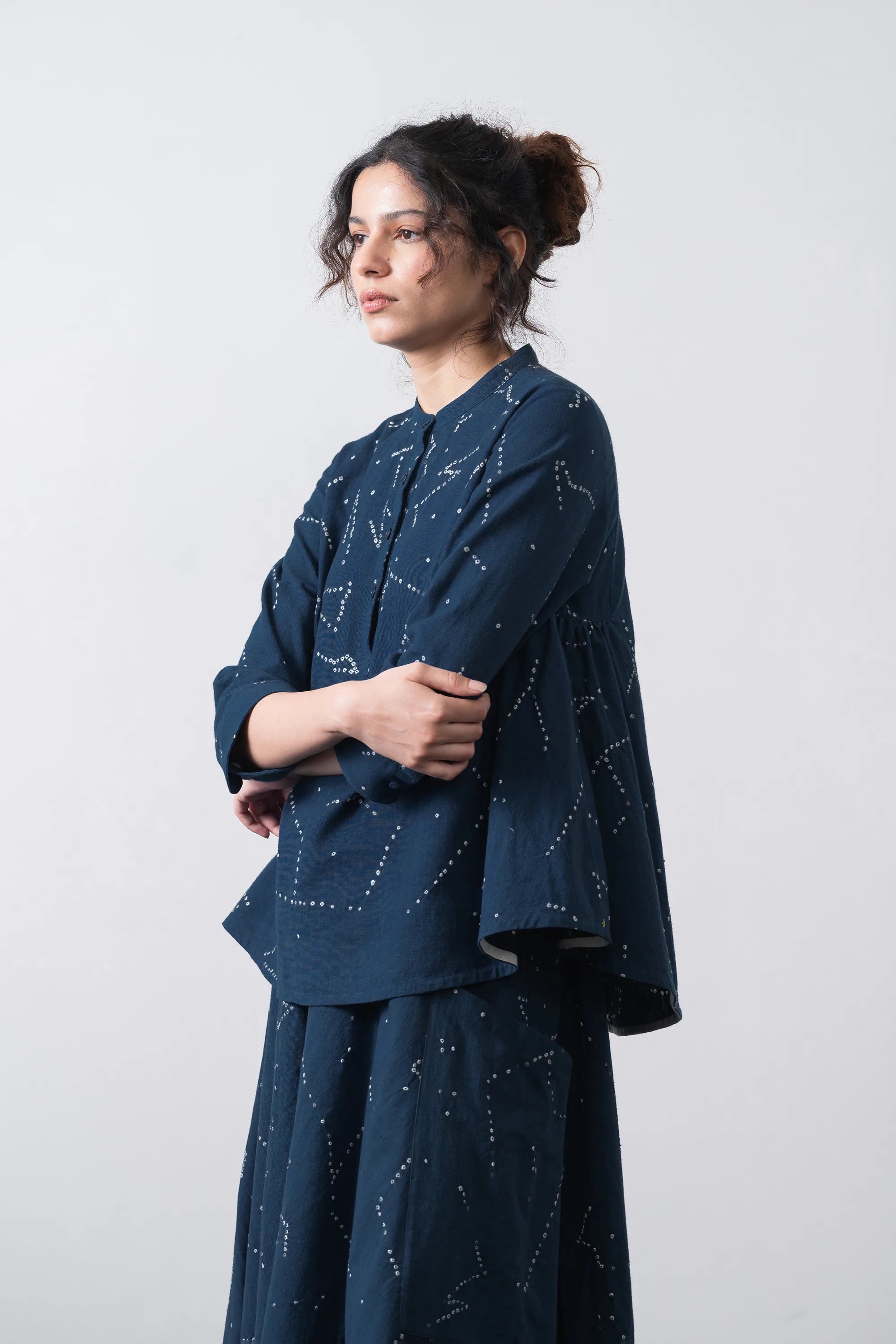 Mul Cotton Bandhani Top in Space Blue