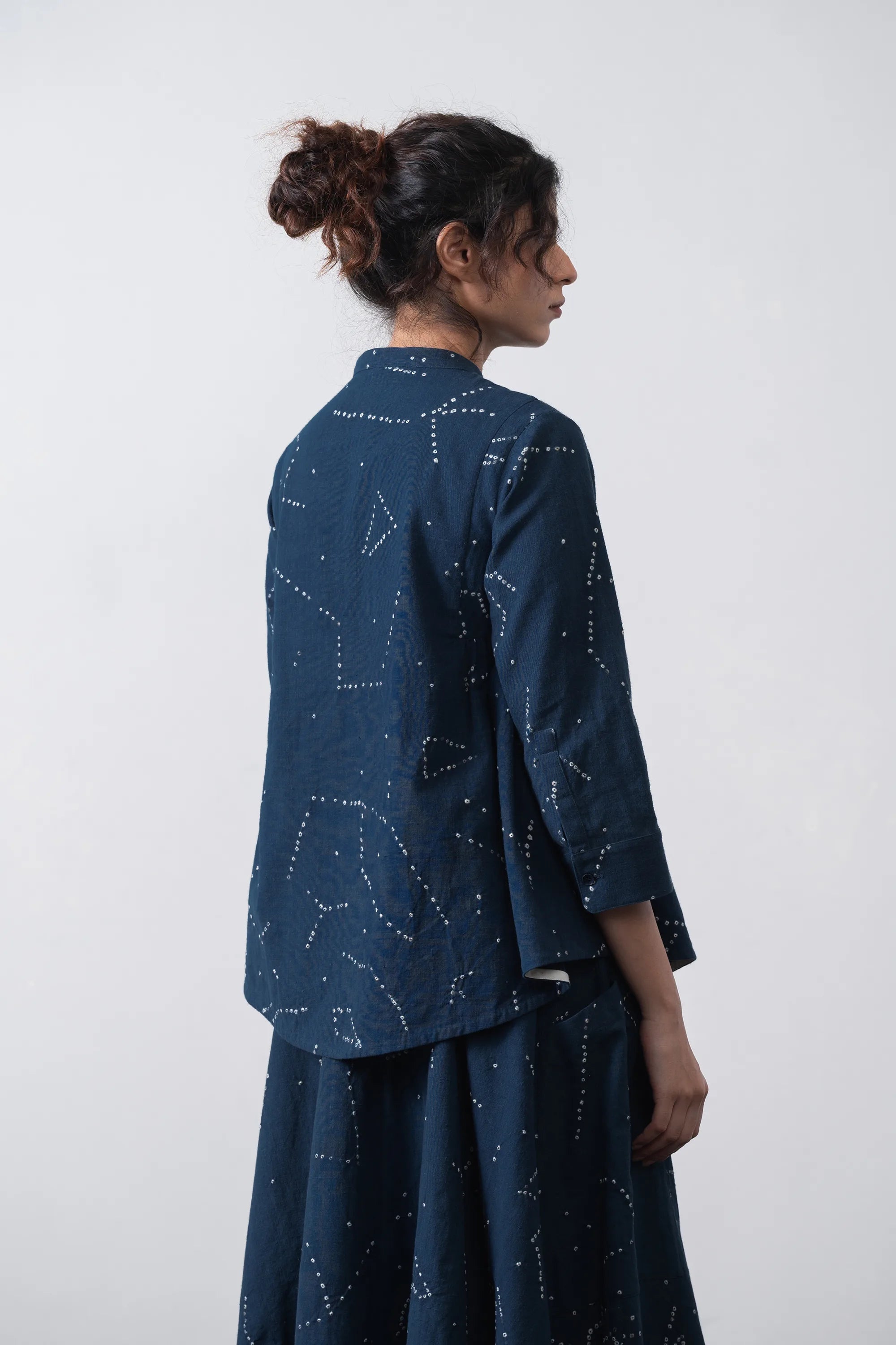 Mul Cotton Bandhani Top in Space Blue