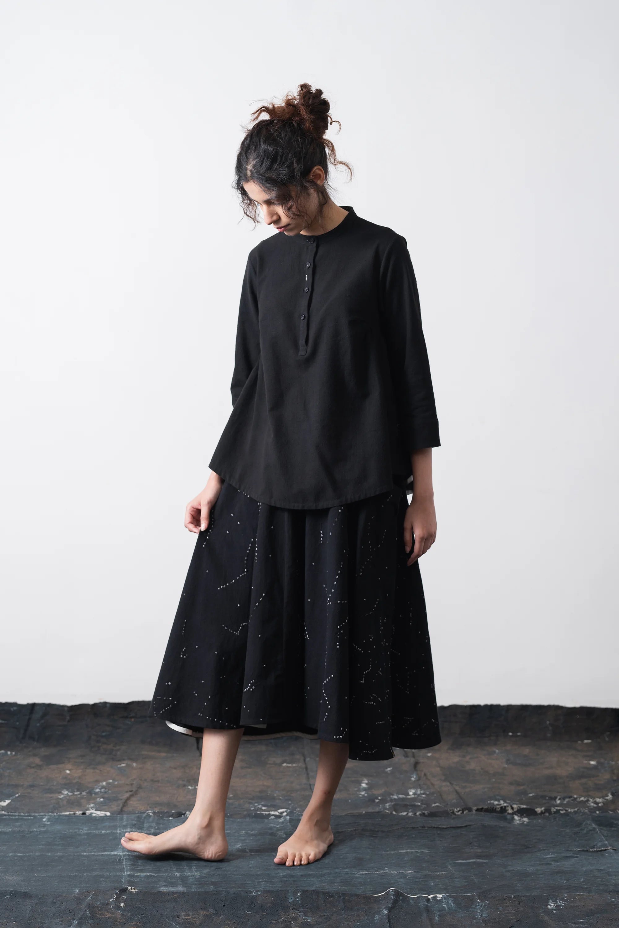 Black Cotton Top with Hand Details