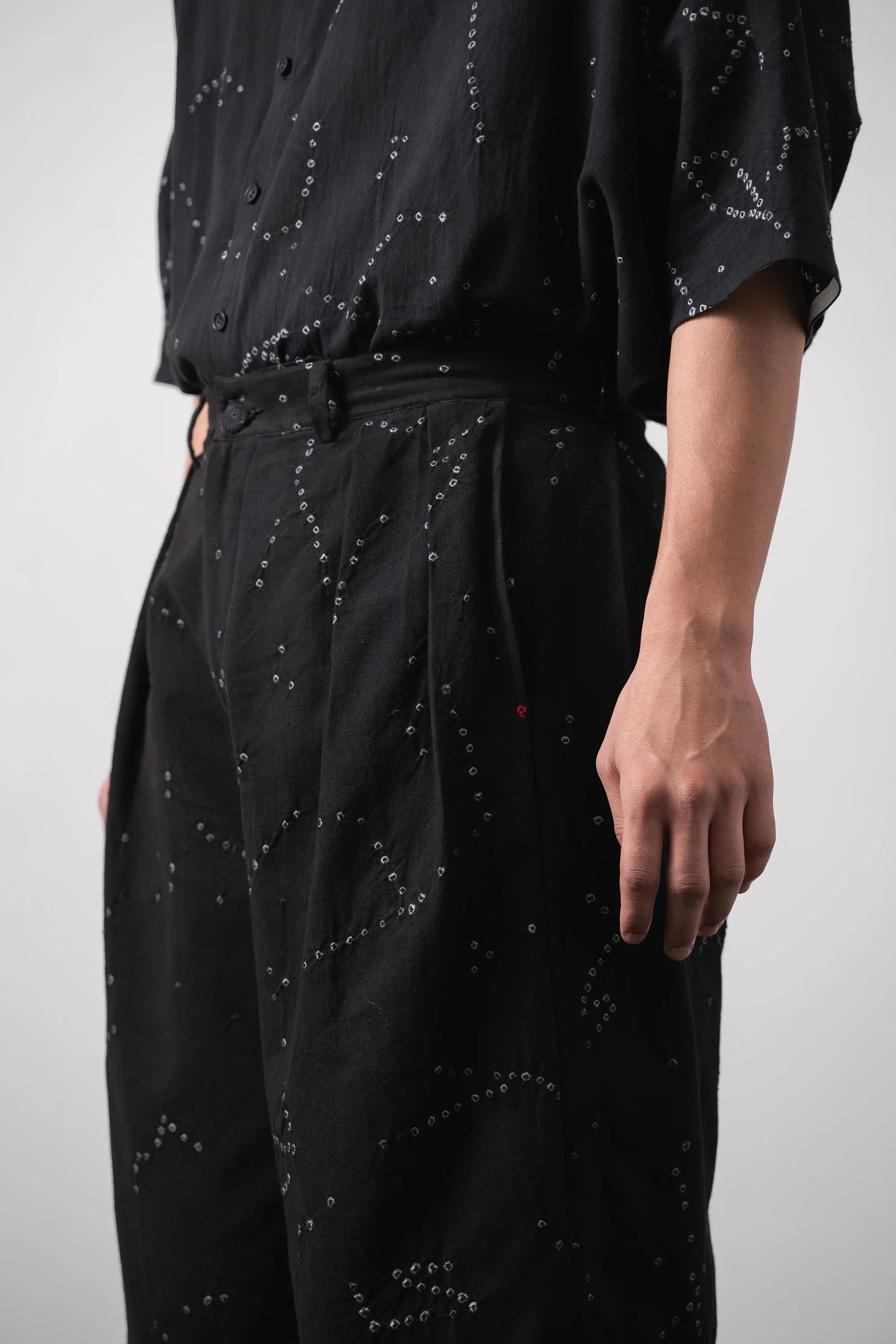 Black Bandhani Pleated Shorts