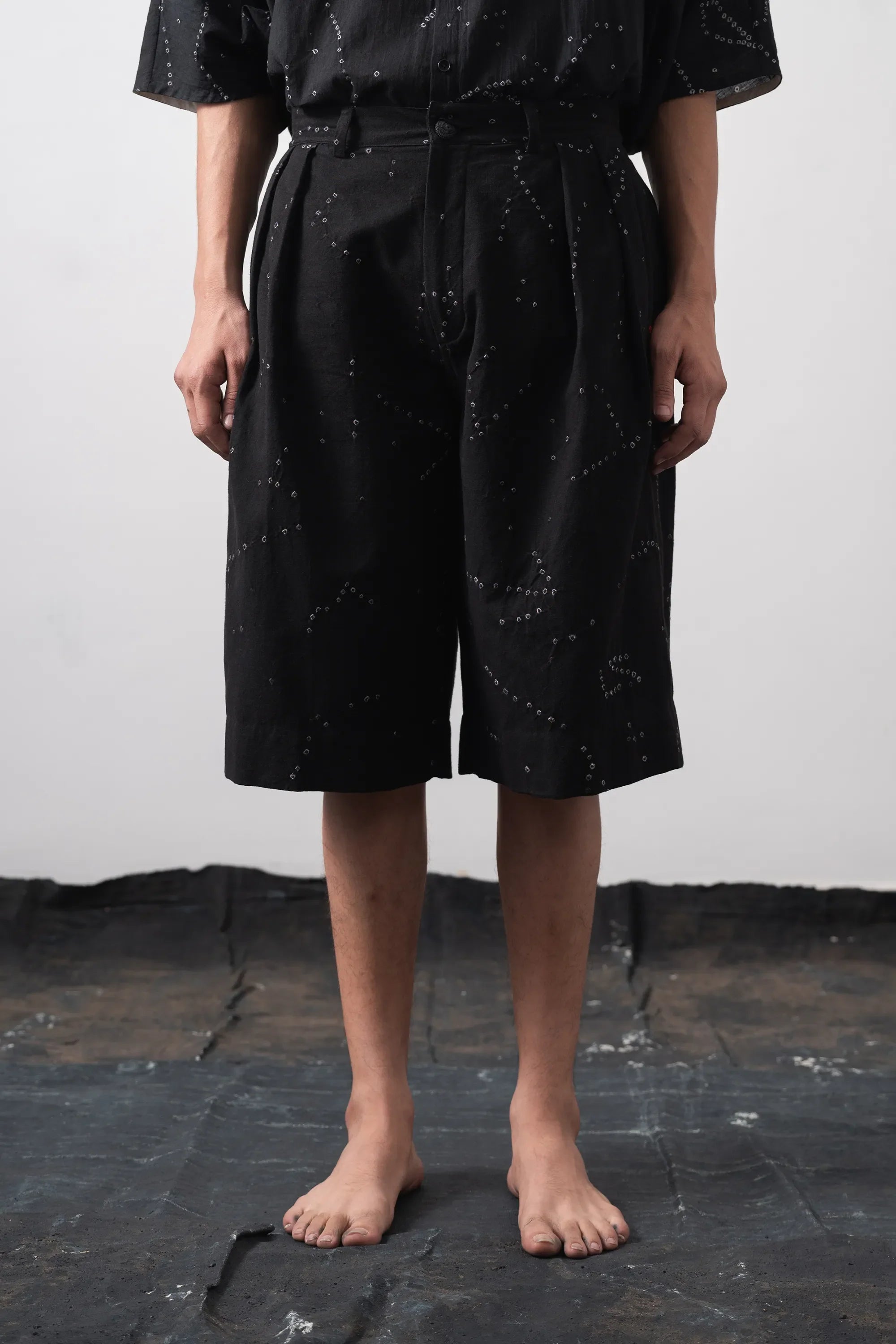 Black Bandhani Pleated Shorts